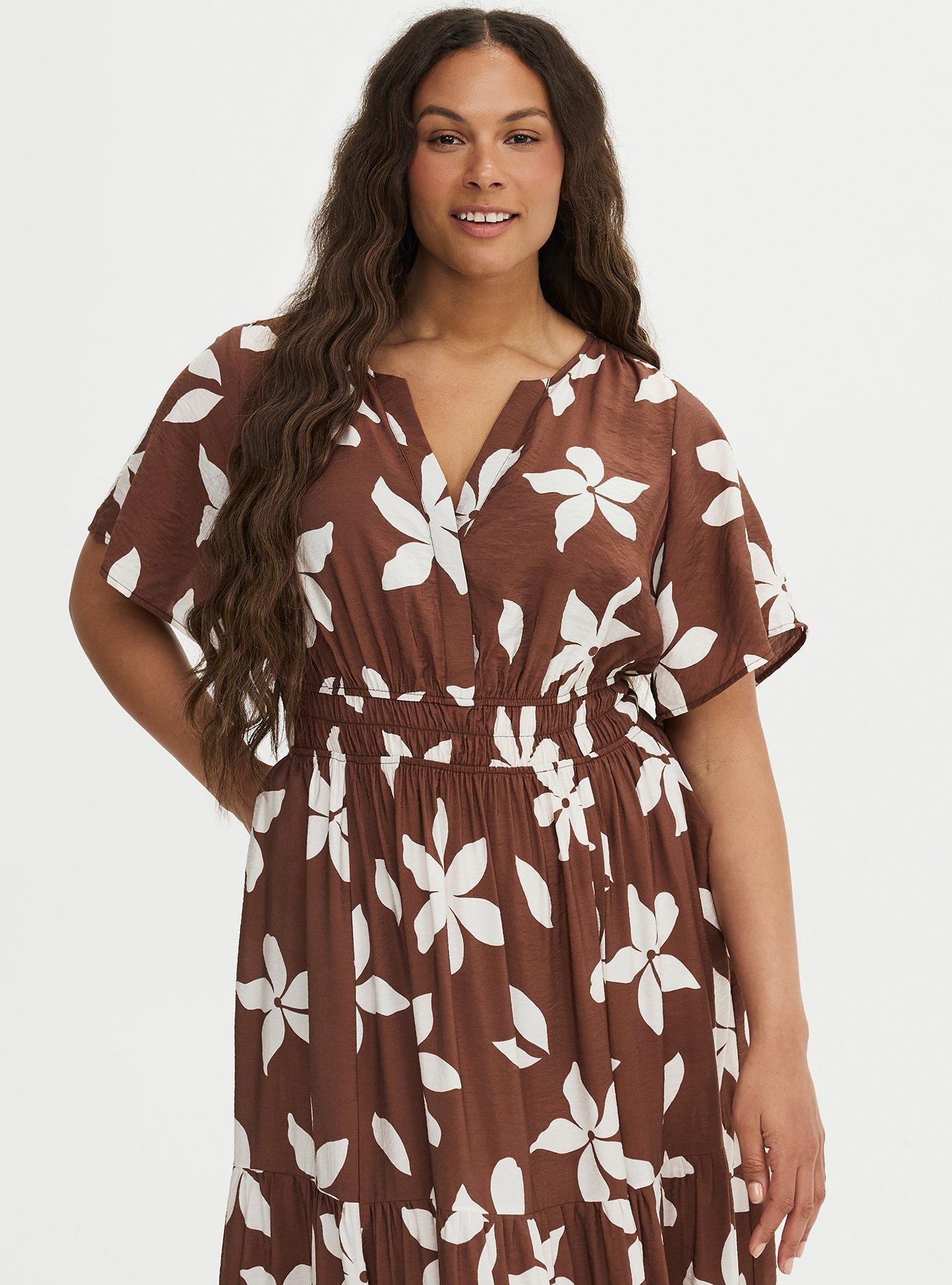 Y-Neck Tiered Maxi Dress, GABRIELLA FLORAL BROWN, alternate