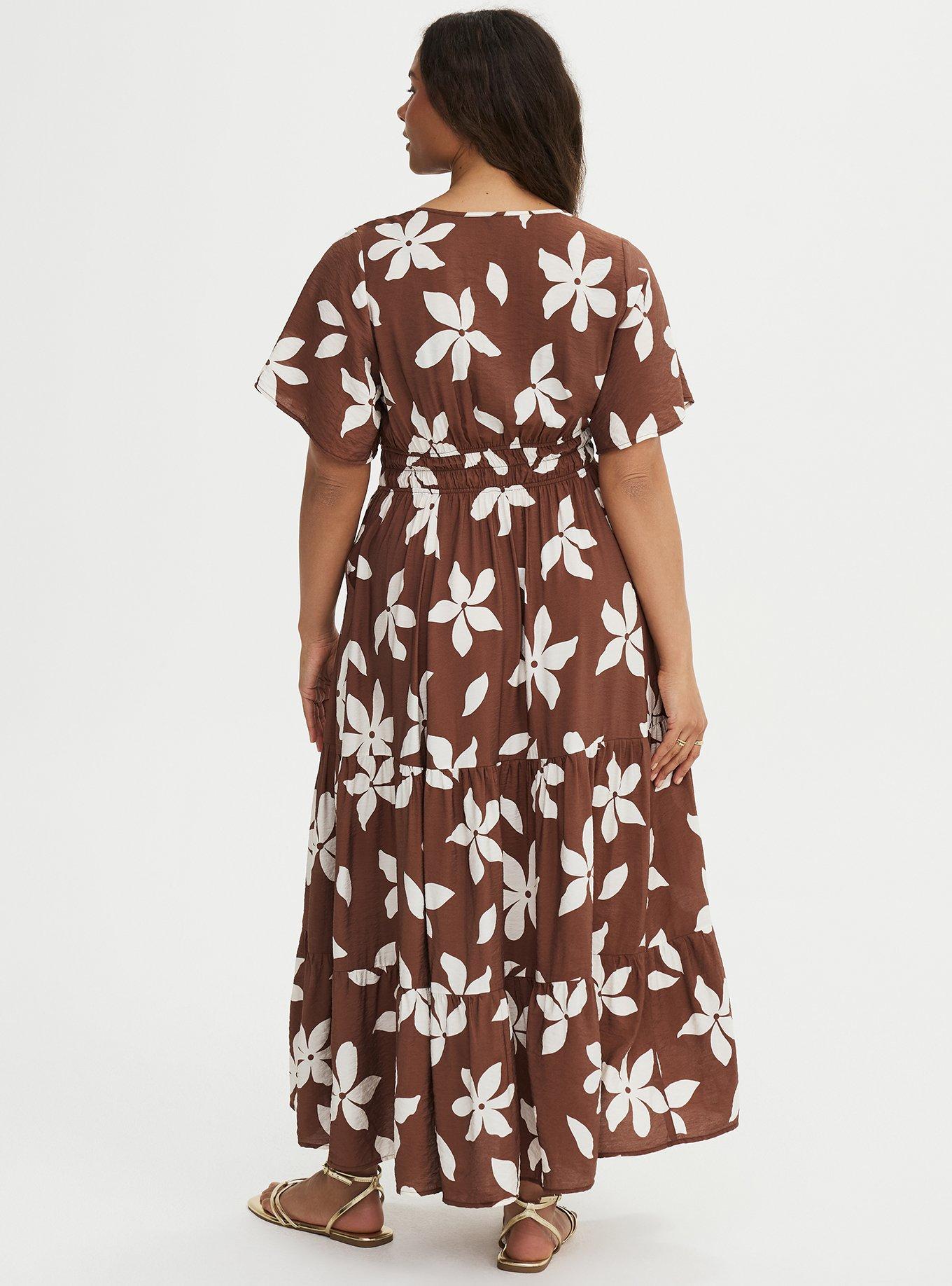 Y-Neck Tiered Maxi Dress, GABRIELLA FLORAL BROWN, alternate