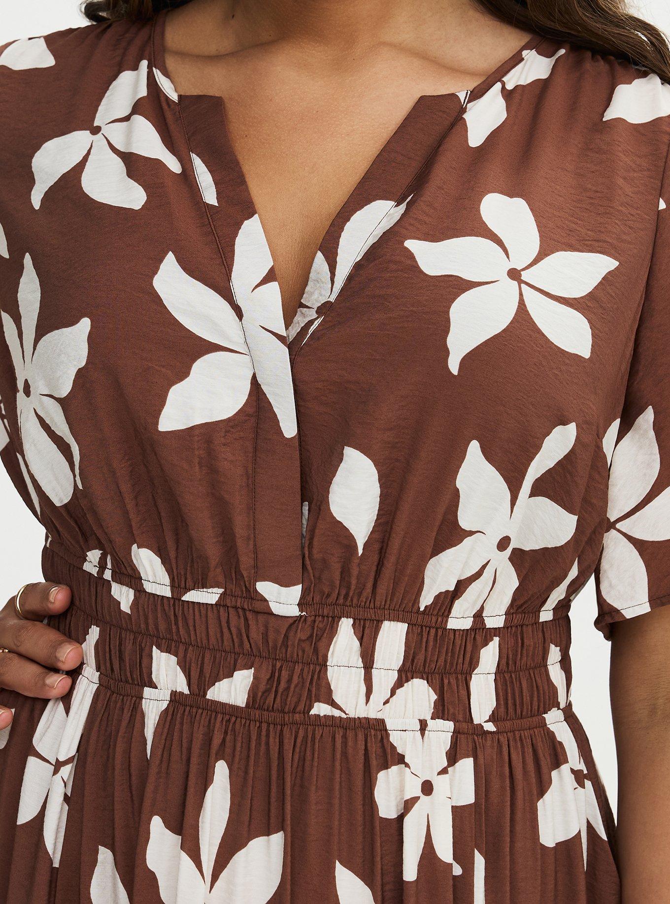 Y-Neck Tiered Maxi Dress, GABRIELLA FLORAL BROWN, alternate