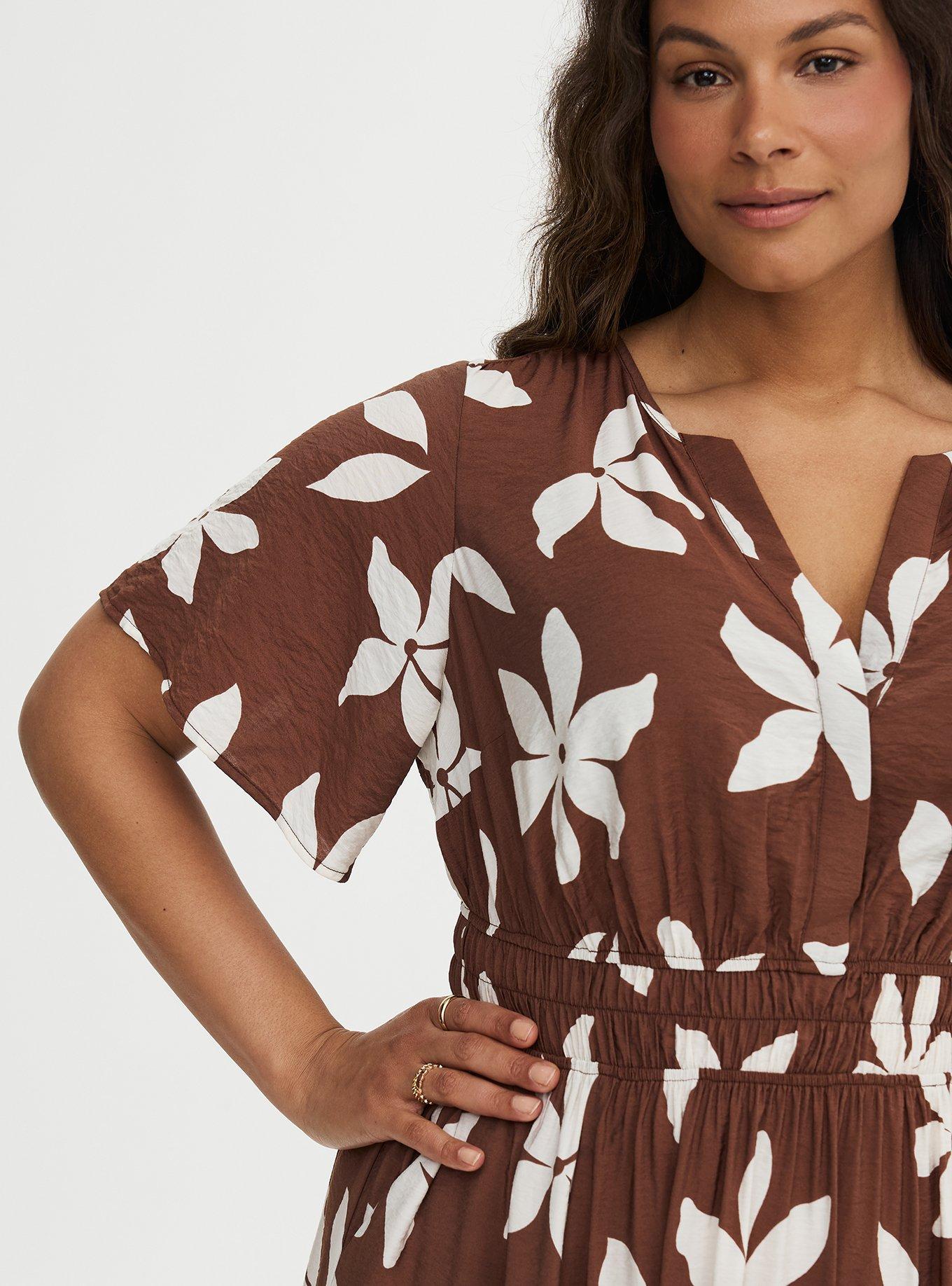 Y-Neck Tiered Maxi Dress, GABRIELLA FLORAL BROWN, alternate