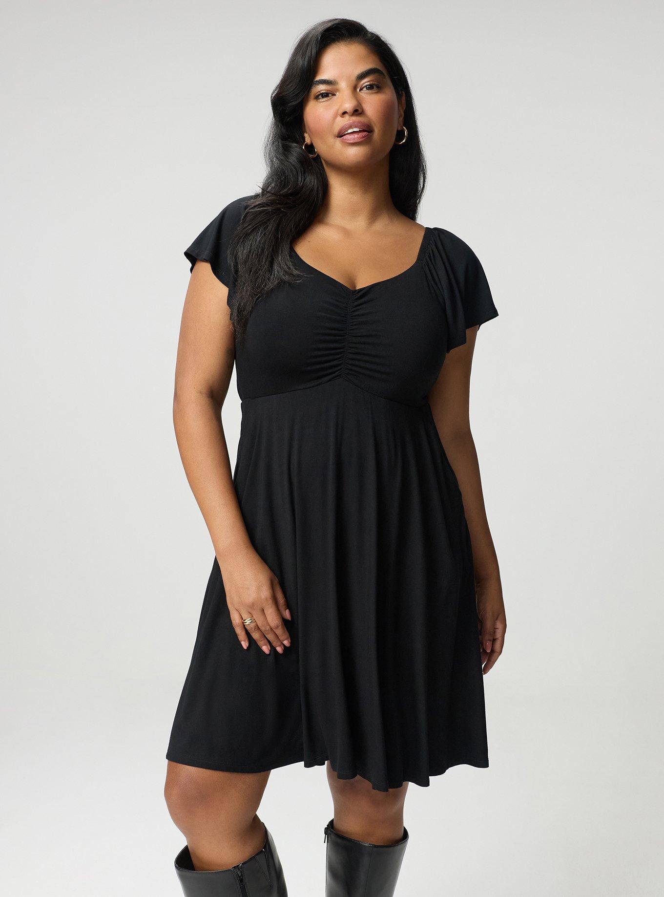 Flutter Sleeve Mini Dress, DEEP BLACK, hi-res