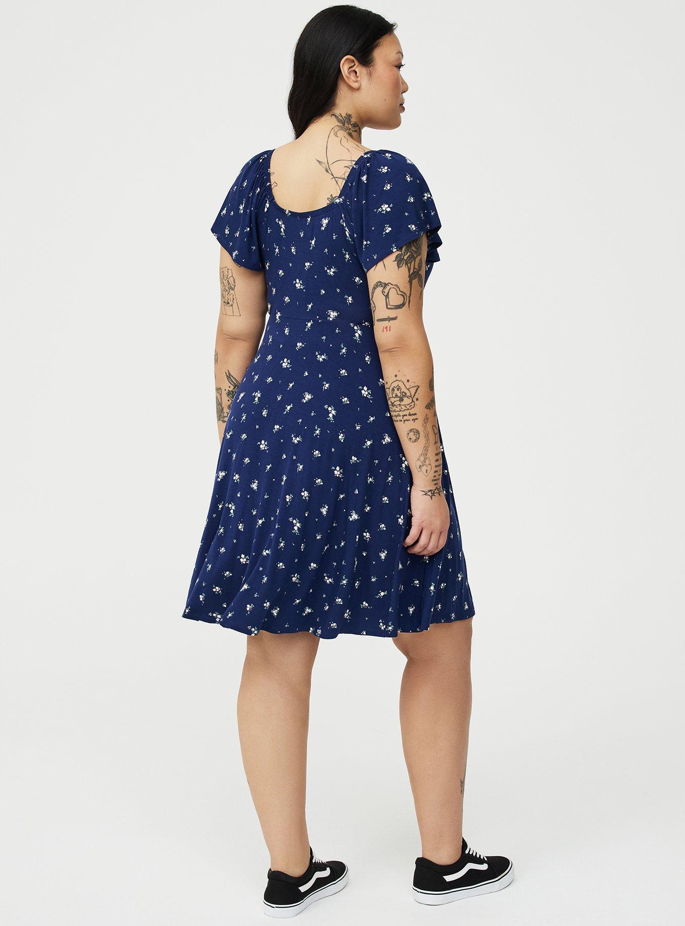 Flutter Sleeve Mini Dress, SWEPT AWAY DITSY FLORAL NAVY, alternate