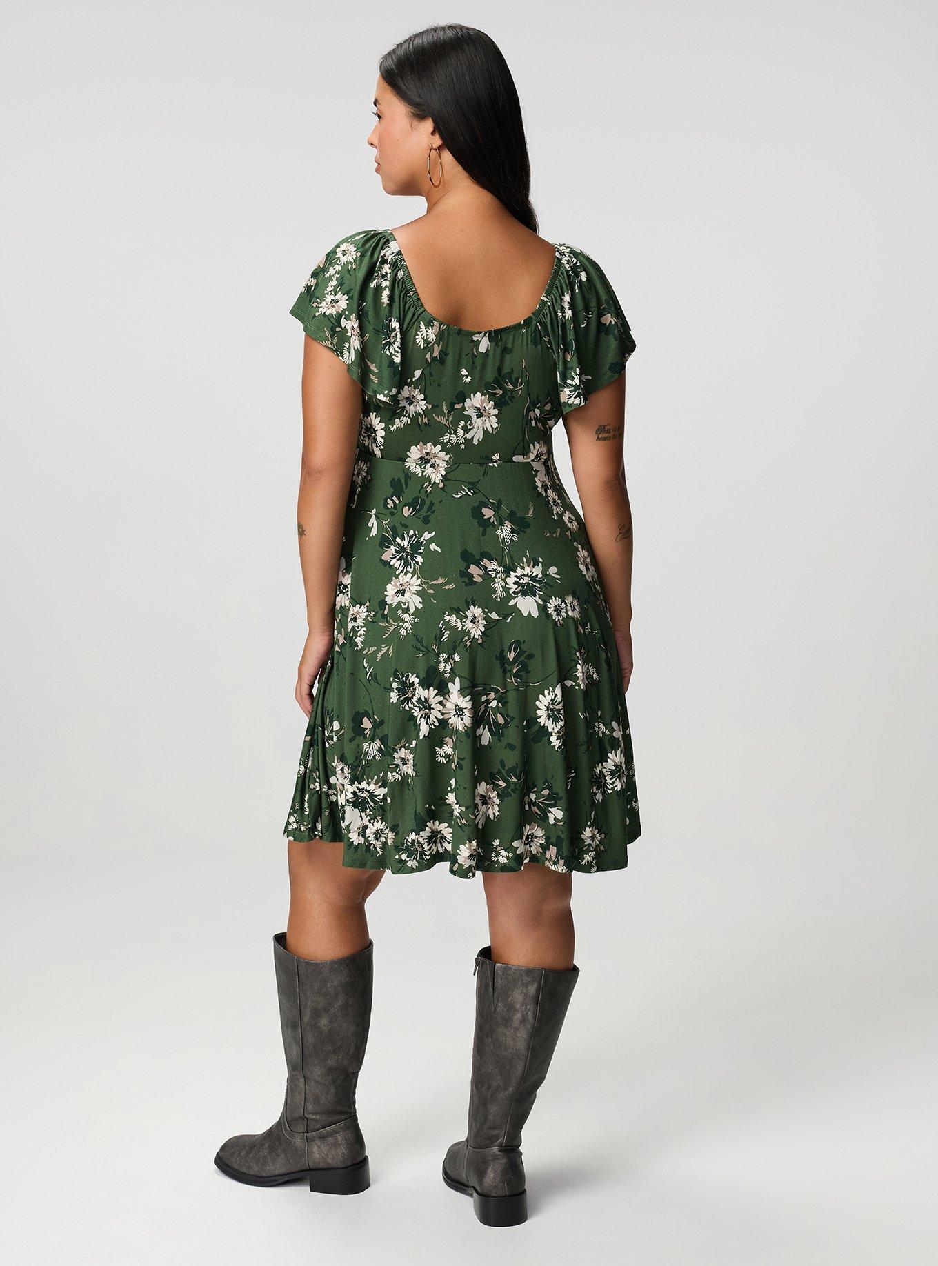 Flutter Sleeve Mini Dress, WENDY FLORAL OLIVE, alternate