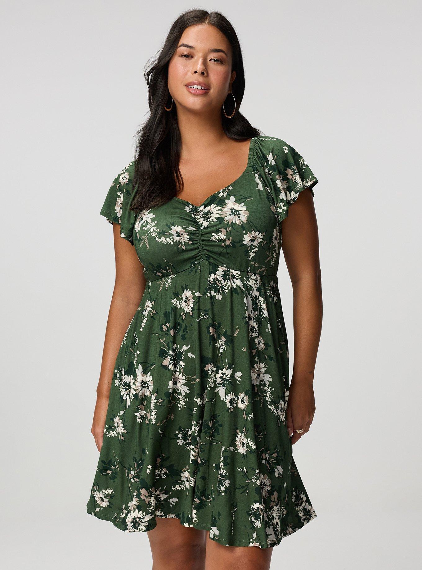 Flutter Sleeve Mini Dress, WENDY FLORAL OLIVE, alternate