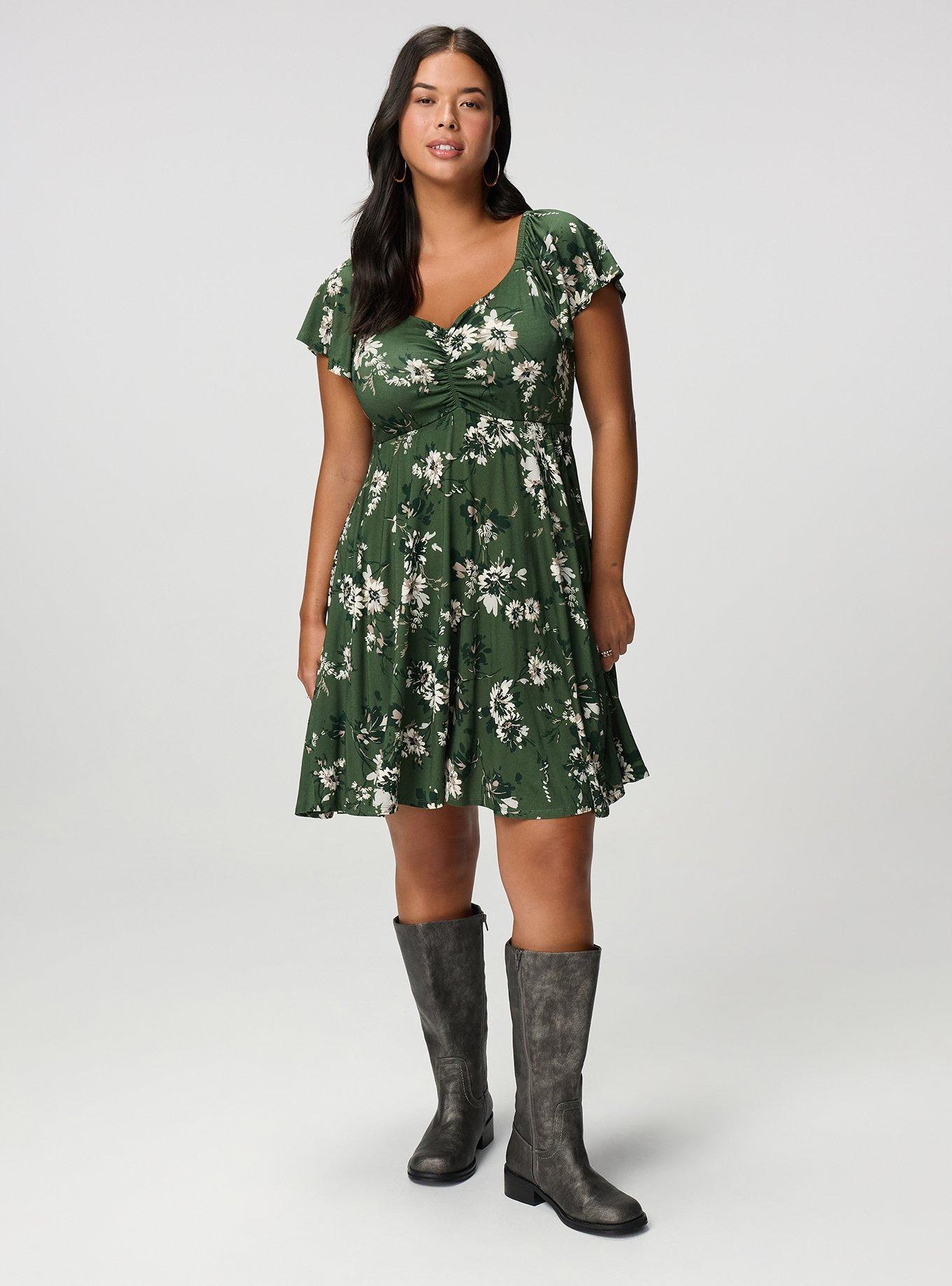 Flutter Sleeve Mini Dress, WENDY FLORAL OLIVE, alternate