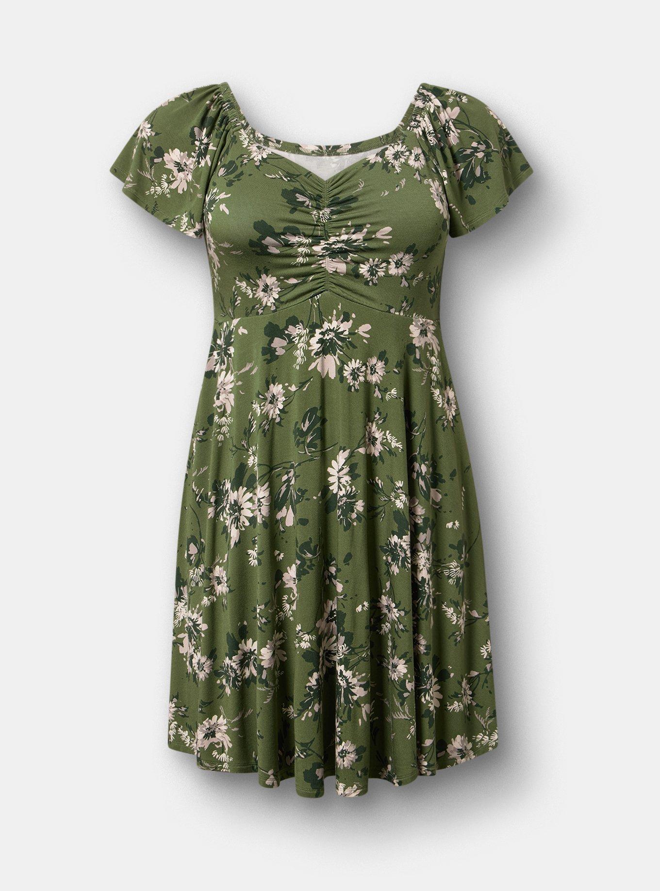 Flutter Sleeve Mini Dress, WENDY FLORAL OLIVE, flat