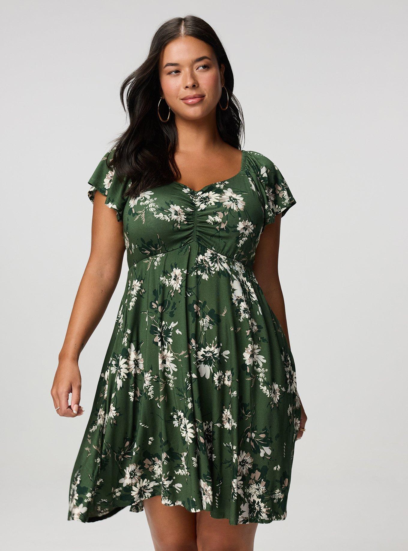 Flutter Sleeve Mini Dress, WENDY FLORAL OLIVE, hi-res