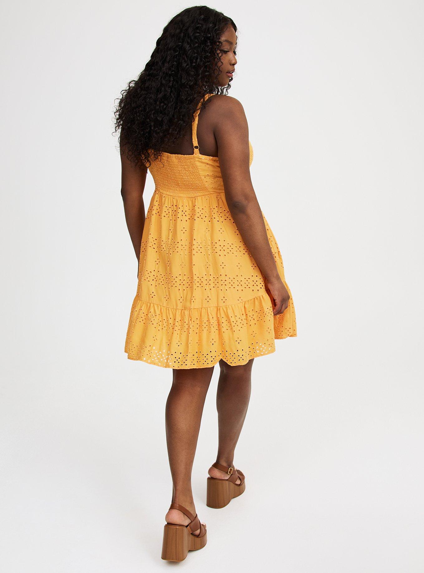 High-Neck Eyelet Mini Dress