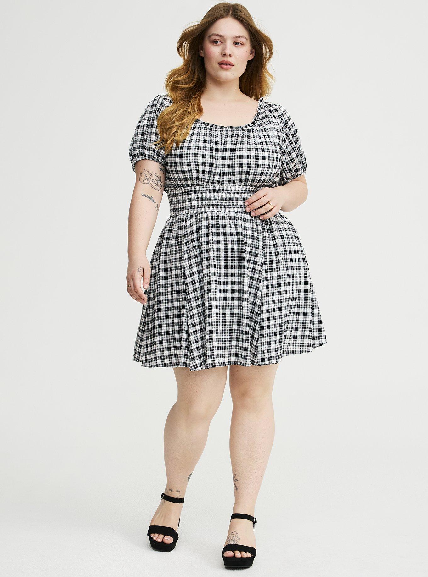 Crinkle Gauze Puff Sleeve Romper, ABBEY PLAID BLACK, alternate