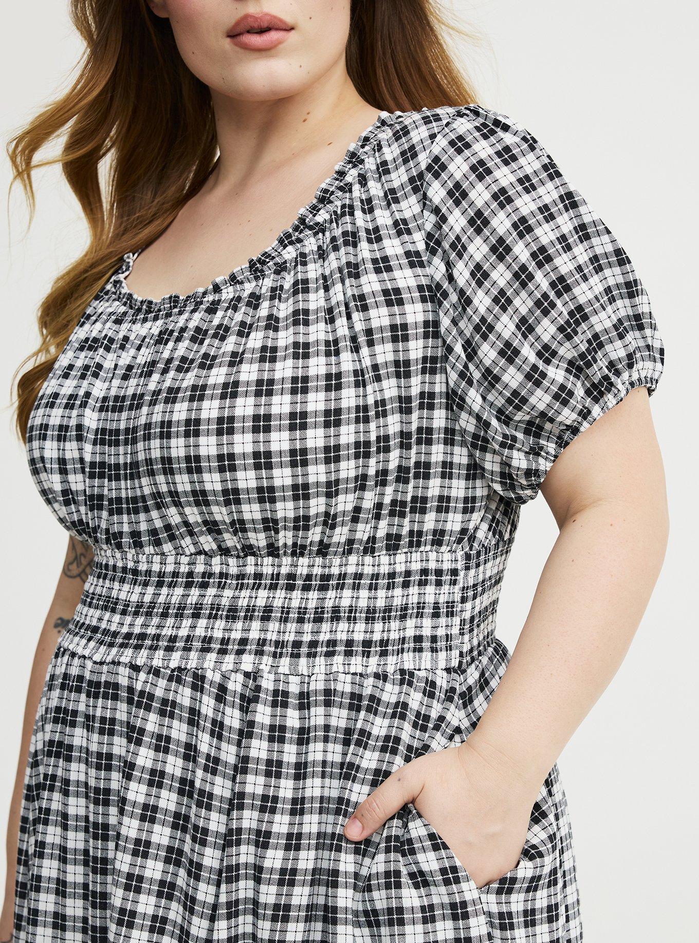 Crinkle Gauze Puff Sleeve Romper, ABBEY PLAID BLACK, alternate