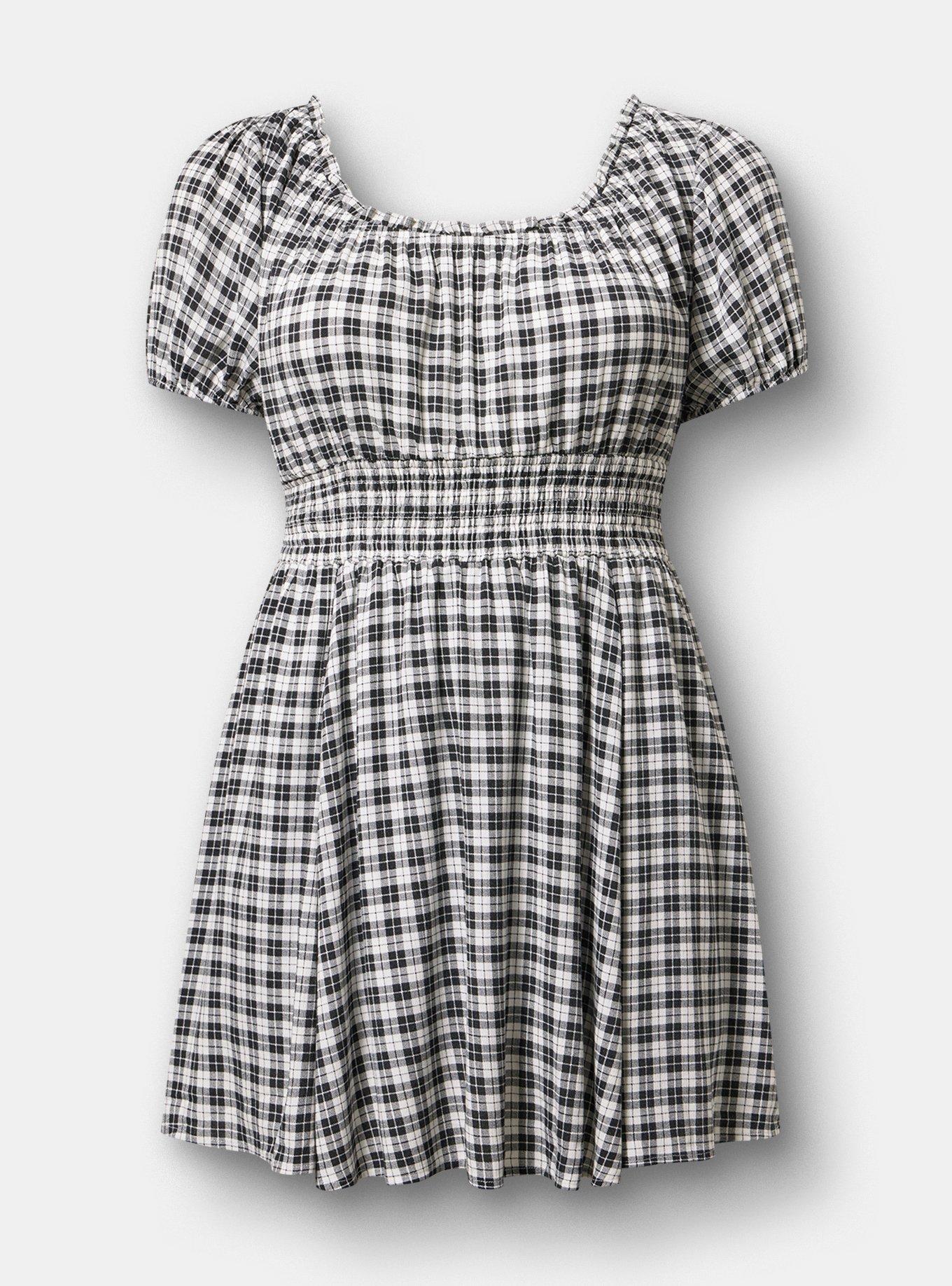 Crinkle Gauze Puff Sleeve Romper, ABBEY PLAID BLACK, hi-res