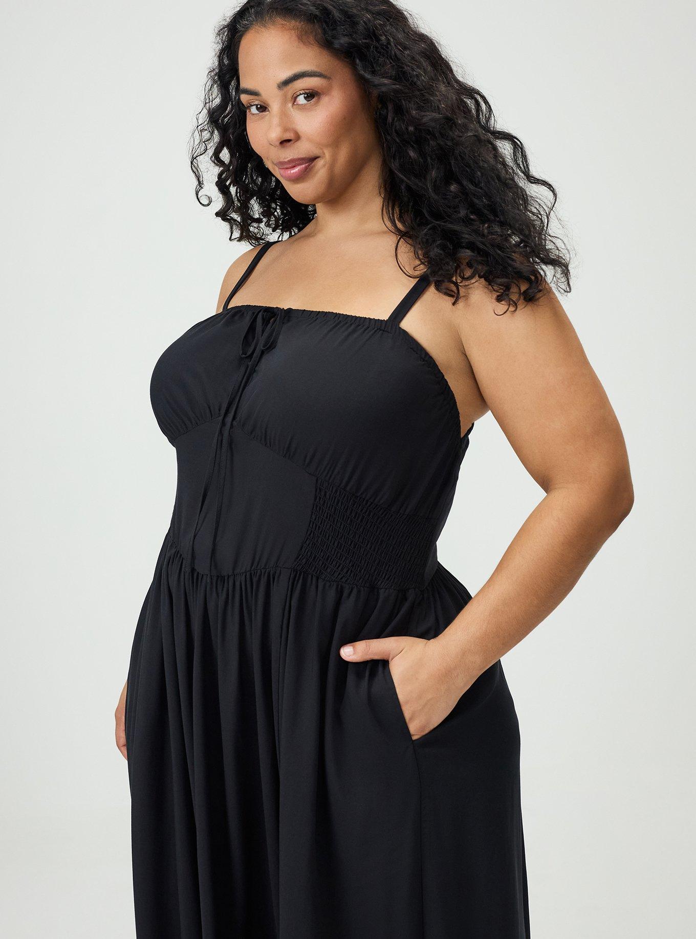 Smocked Detail Maxi Dress, DEEP BLACK, alternate