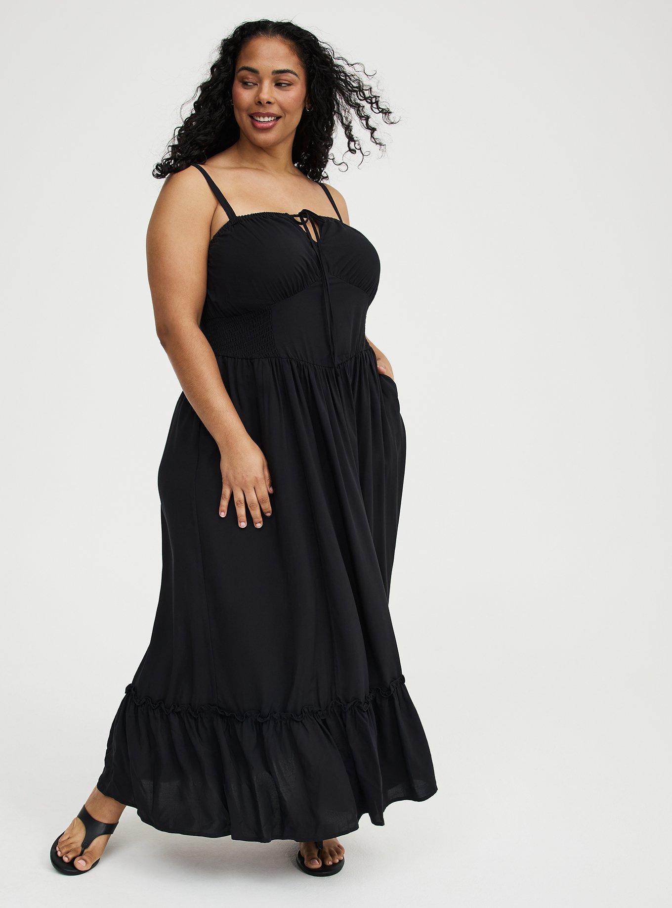 Smocked Detail Maxi Dress, DEEP BLACK, hi-res