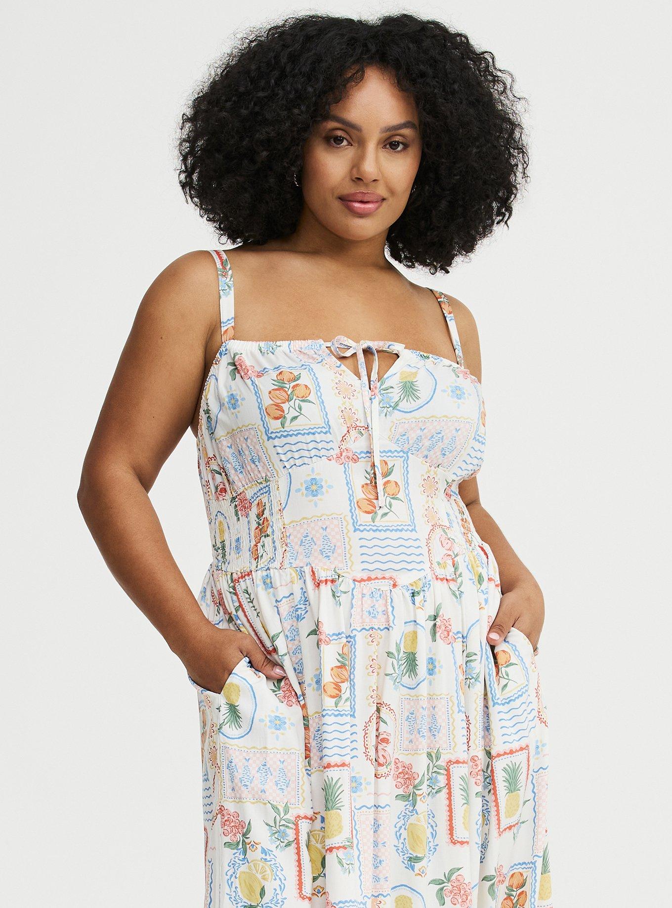 Smocked Detail Maxi Dress, VACATION STAMPS WHITE, alternate