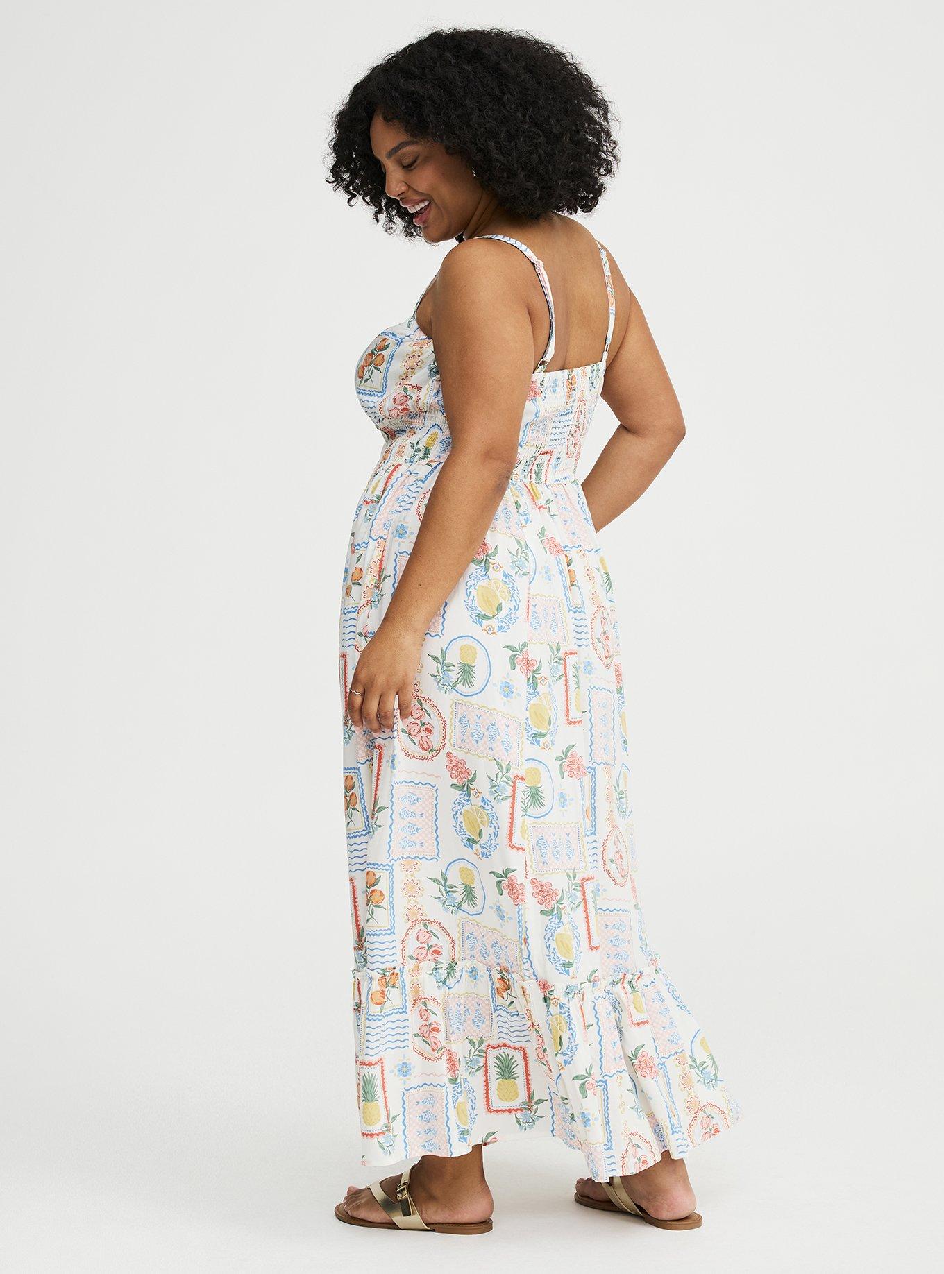 Smocked Detail Maxi Dress, VACATION STAMPS WHITE, alternate