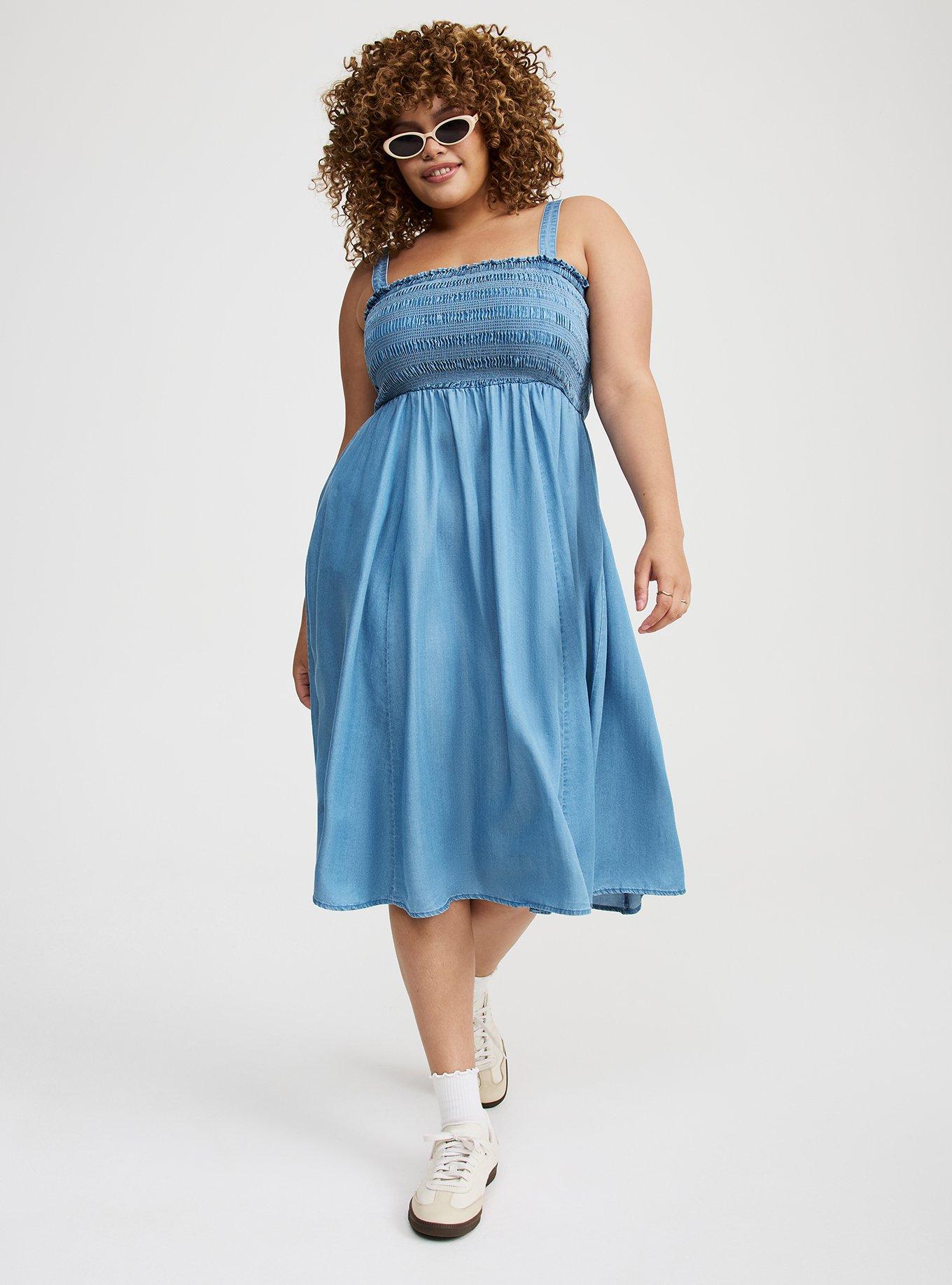 Midi Chambray Smocked Dress