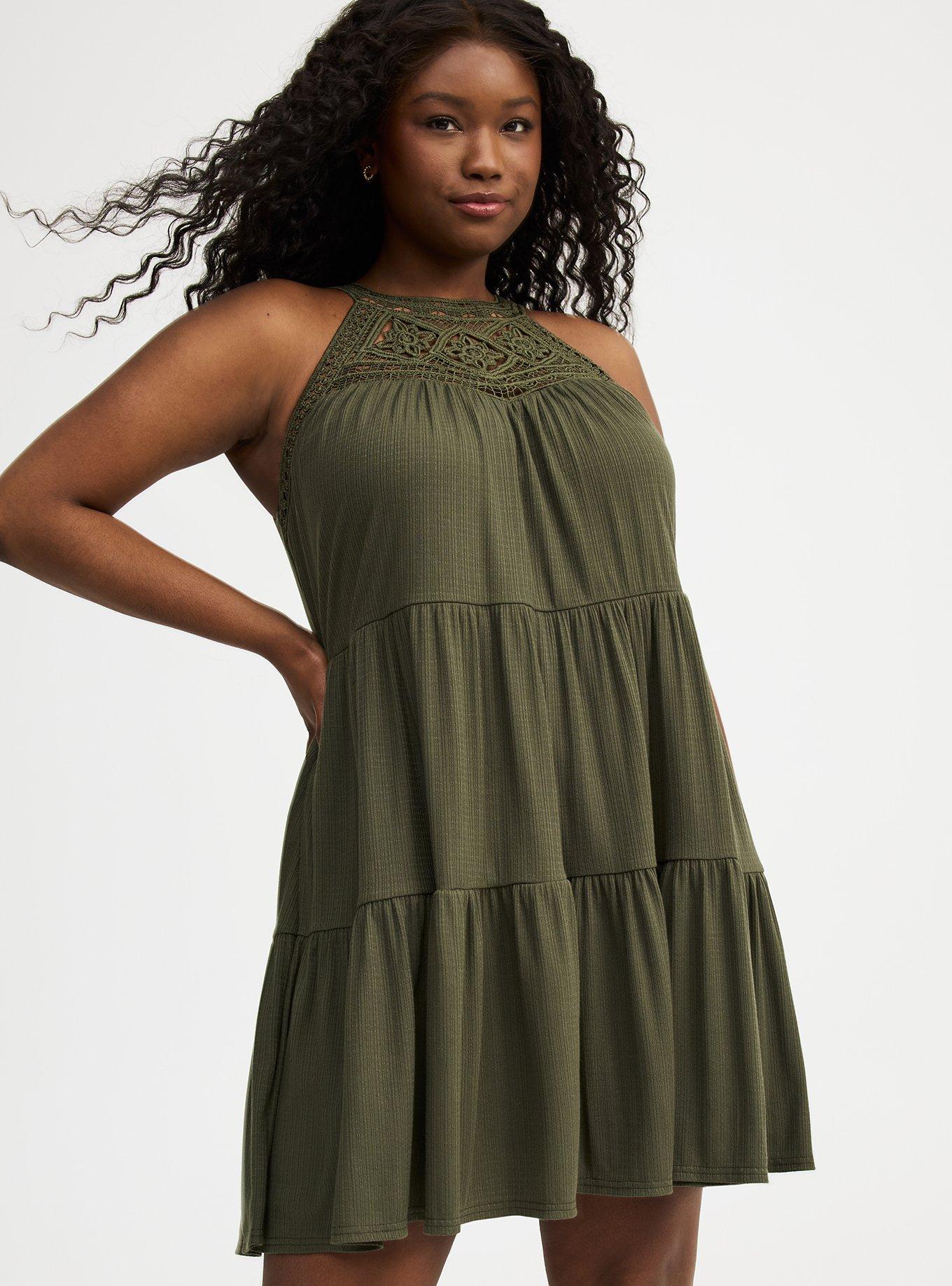 High-Neck Crochet Mini Dress