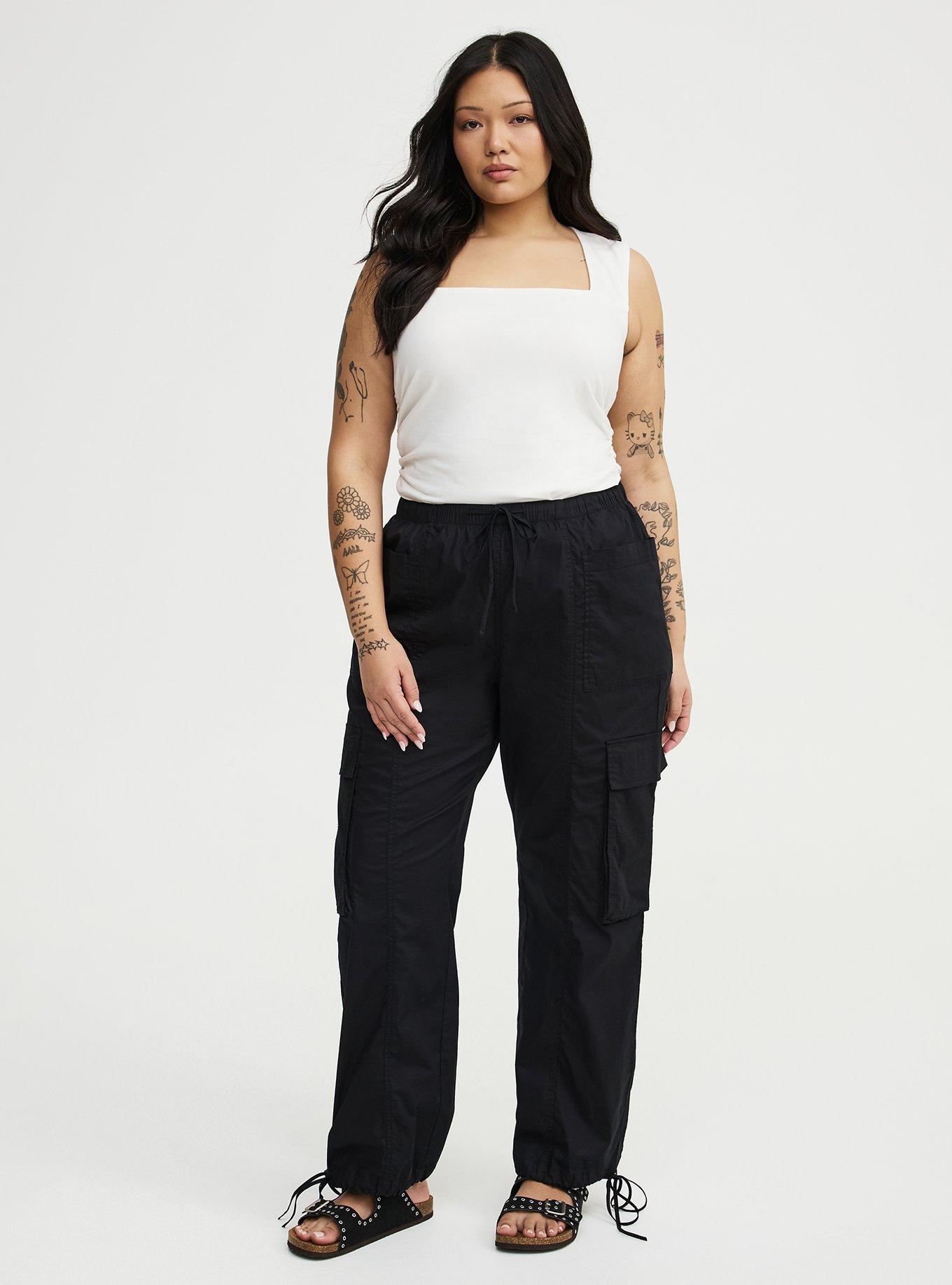High-Rise Poplin Parachute Pant, DEEP BLACK, alternate