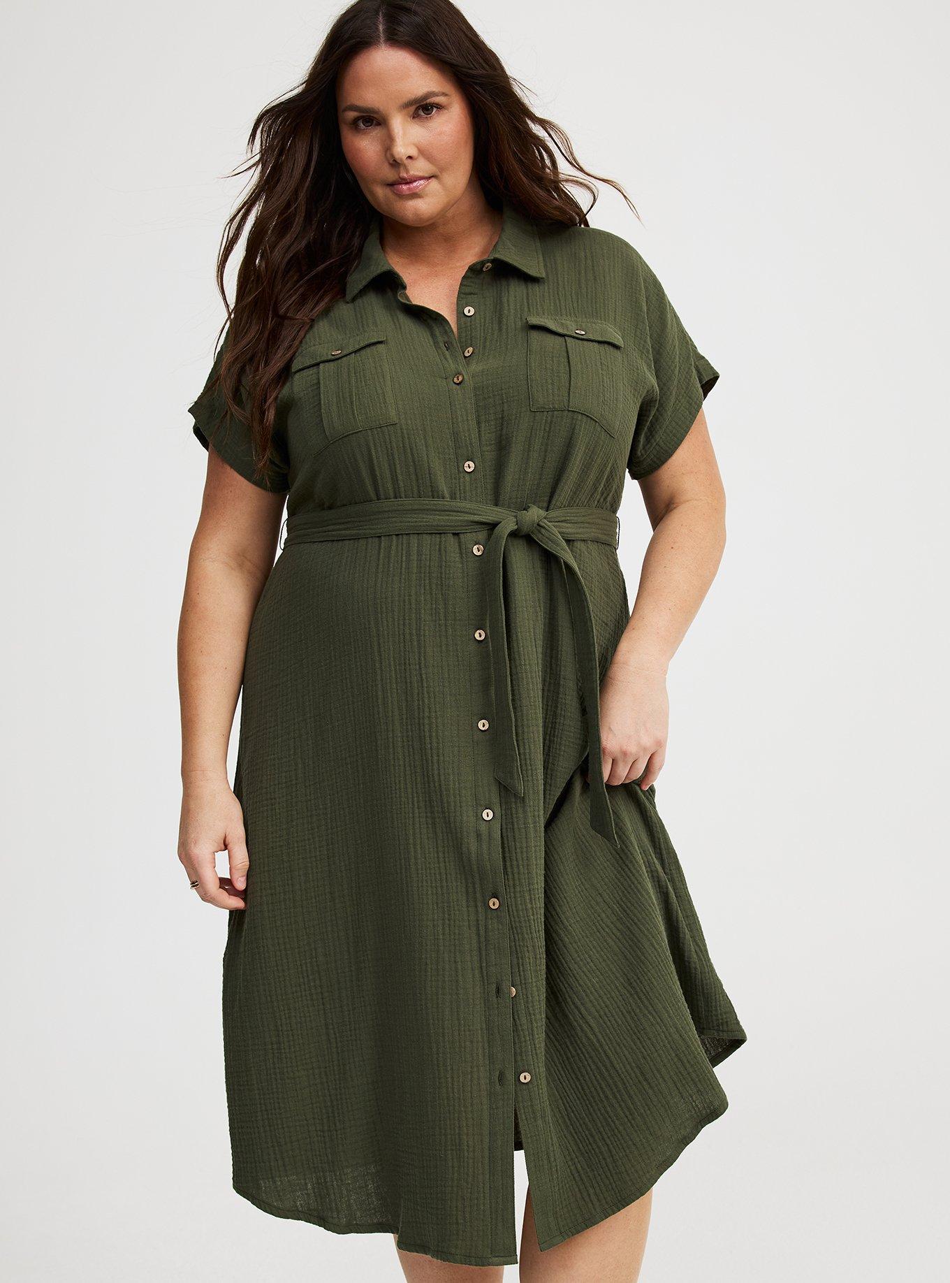 Midi Double Pucker Gauze Shirt Dress