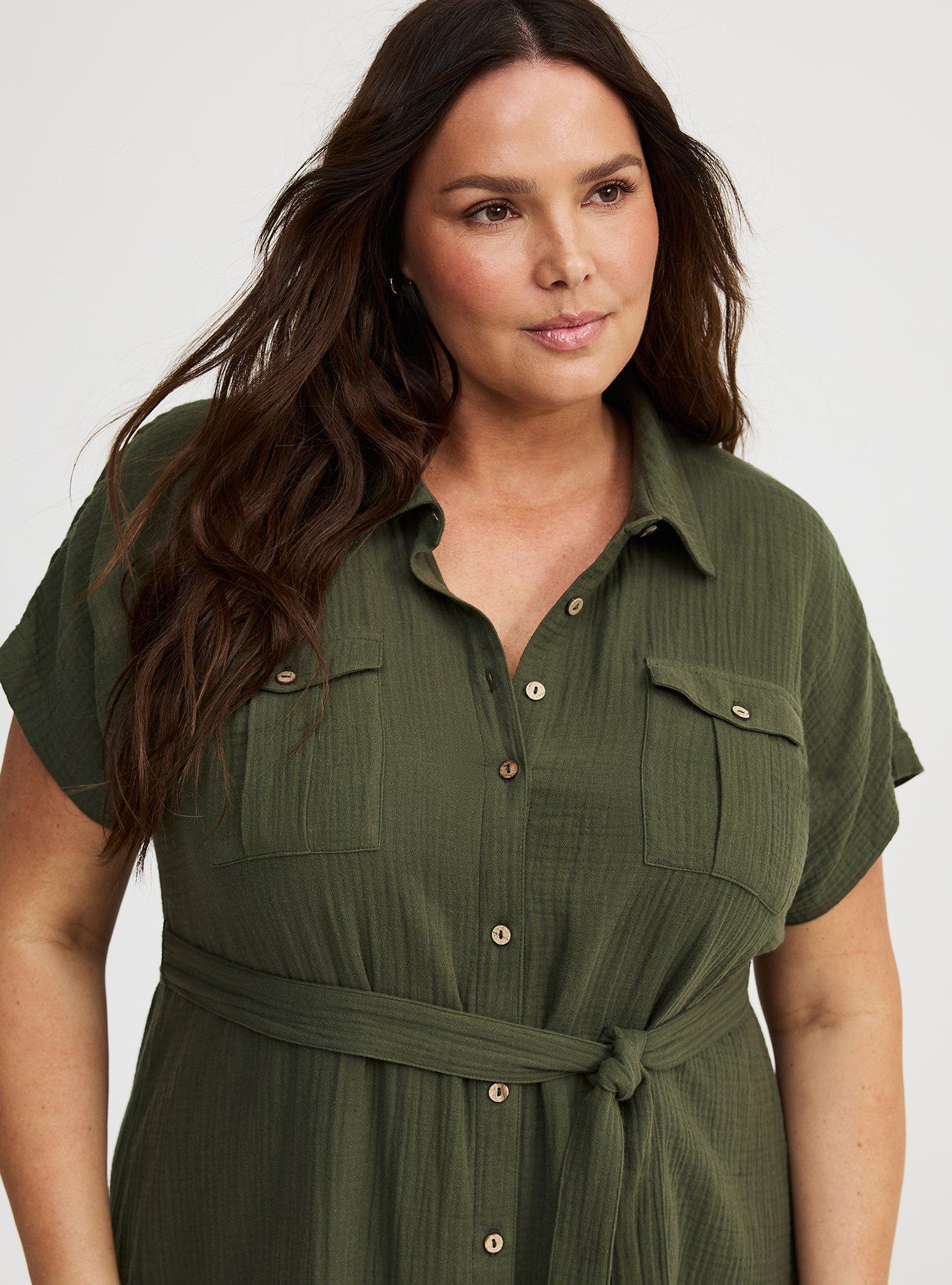 Midi Double Pucker Gauze Shirt Dress