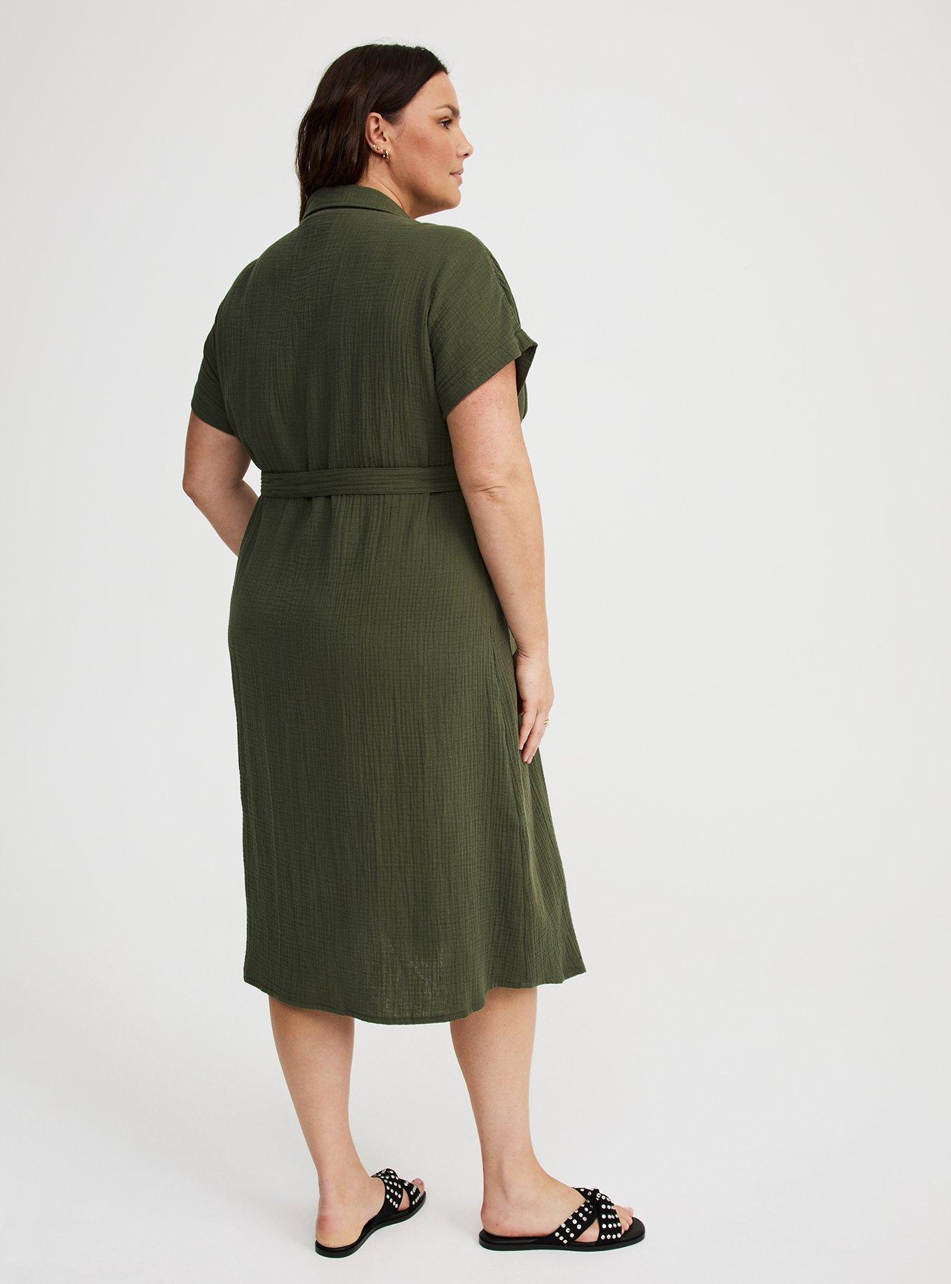 Midi Double Pucker Gauze Shirt Dress