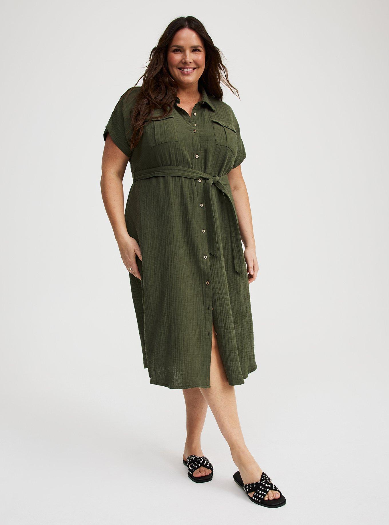 Midi Double Pucker Gauze Shirt Dress