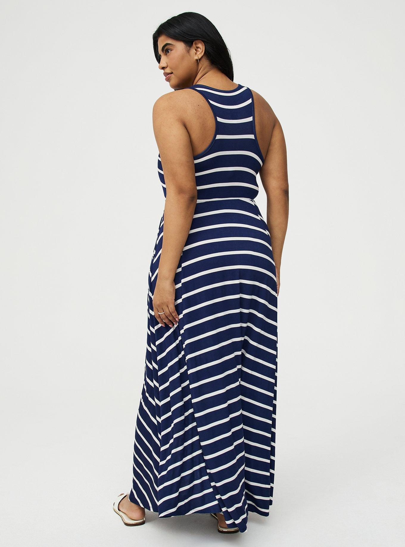 Super Soft Jersey V-Neck Maxi Dress, BEACON STRIPE NAVY, alternate