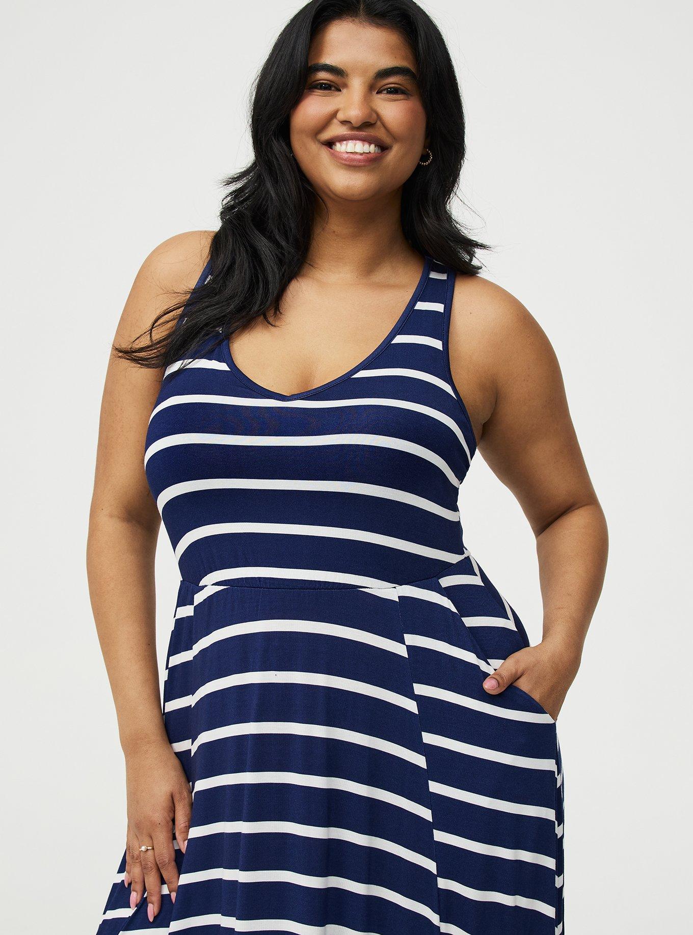 Super Soft Jersey V-Neck Maxi Dress, BEACON STRIPE NAVY, alternate