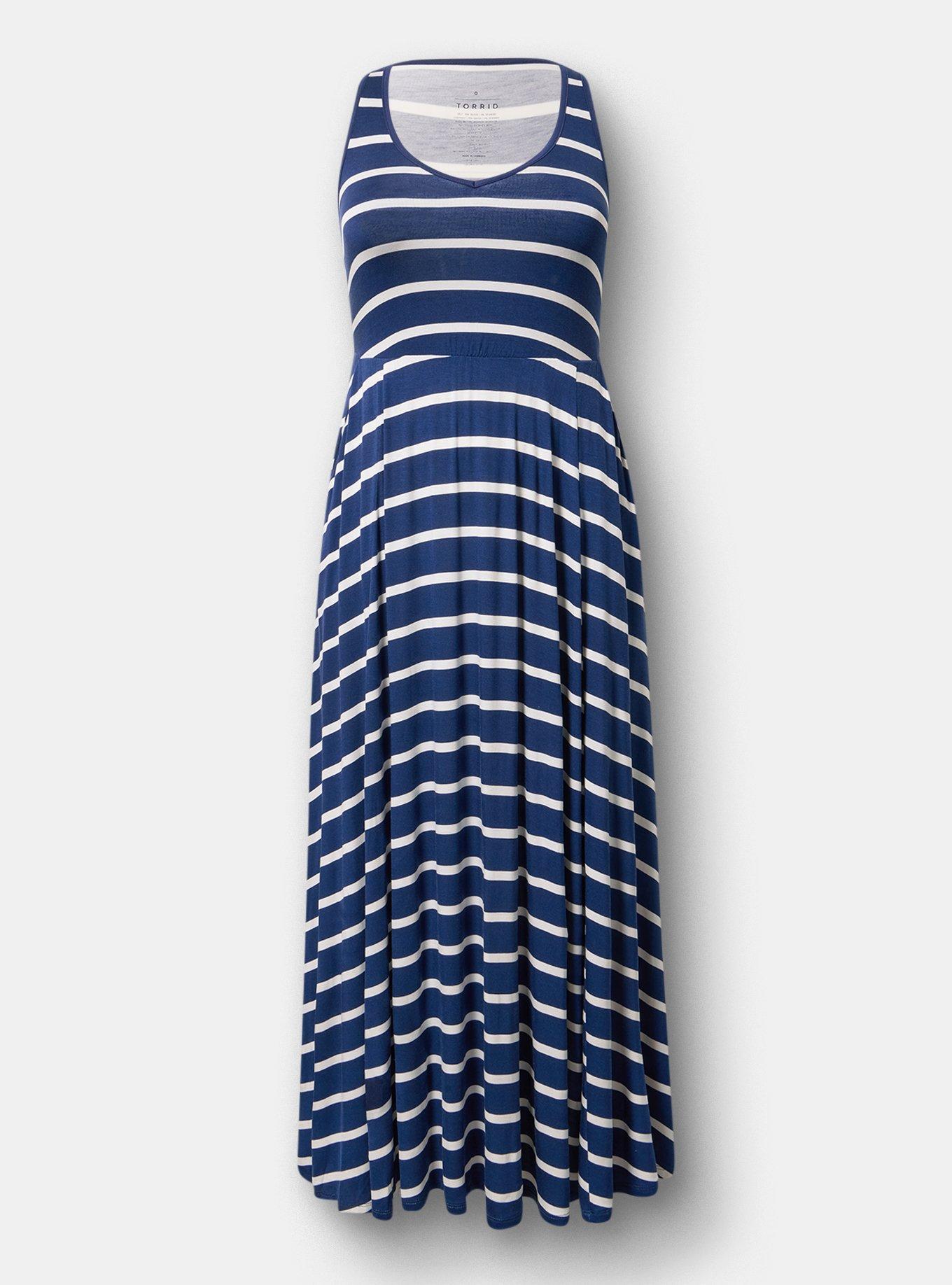 Super Soft Jersey V-Neck Maxi Dress, BEACON STRIPE NAVY, hi-res