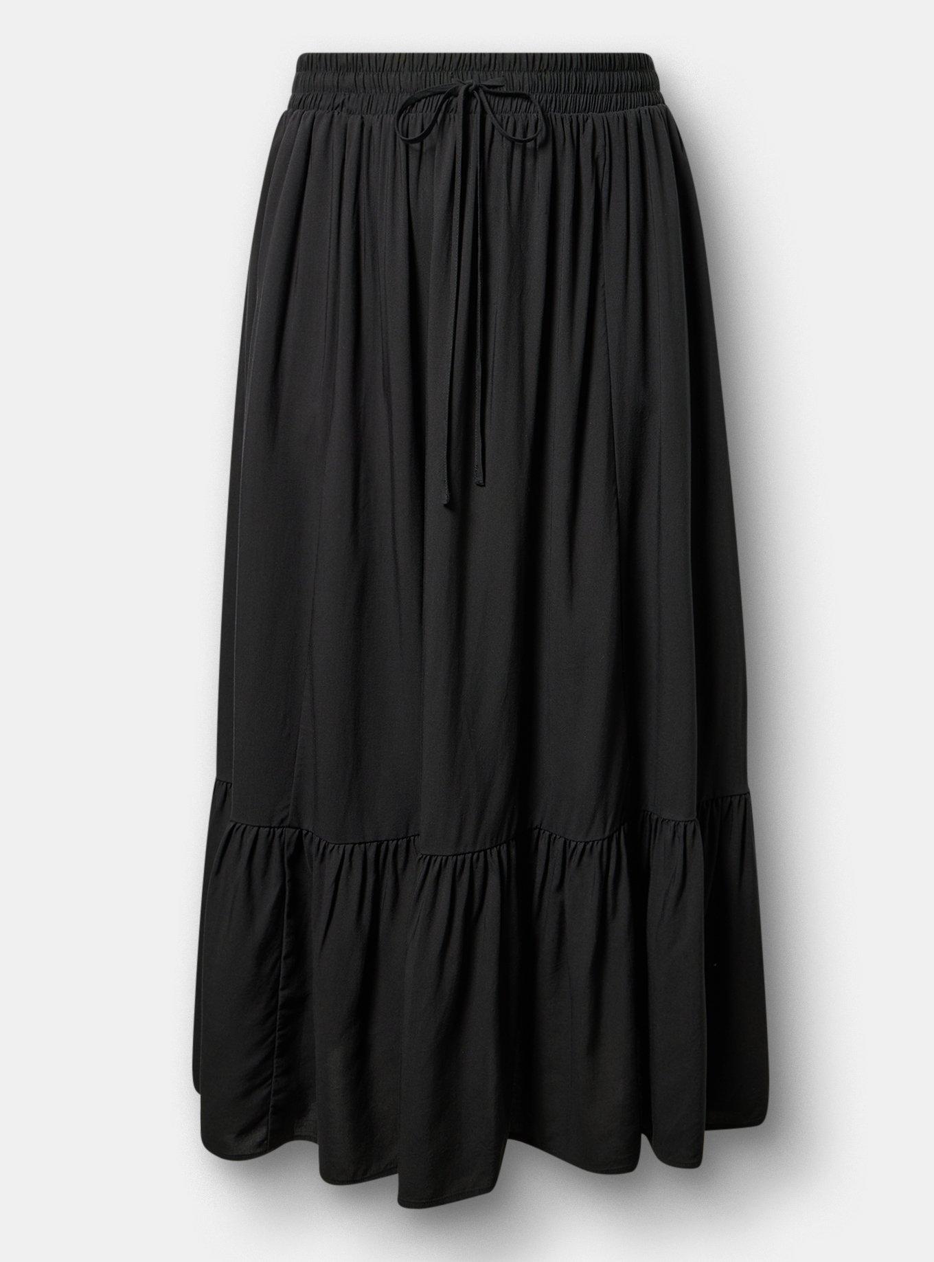 Tiered Maxi Skirt, DEEP BLACK, hi-res
