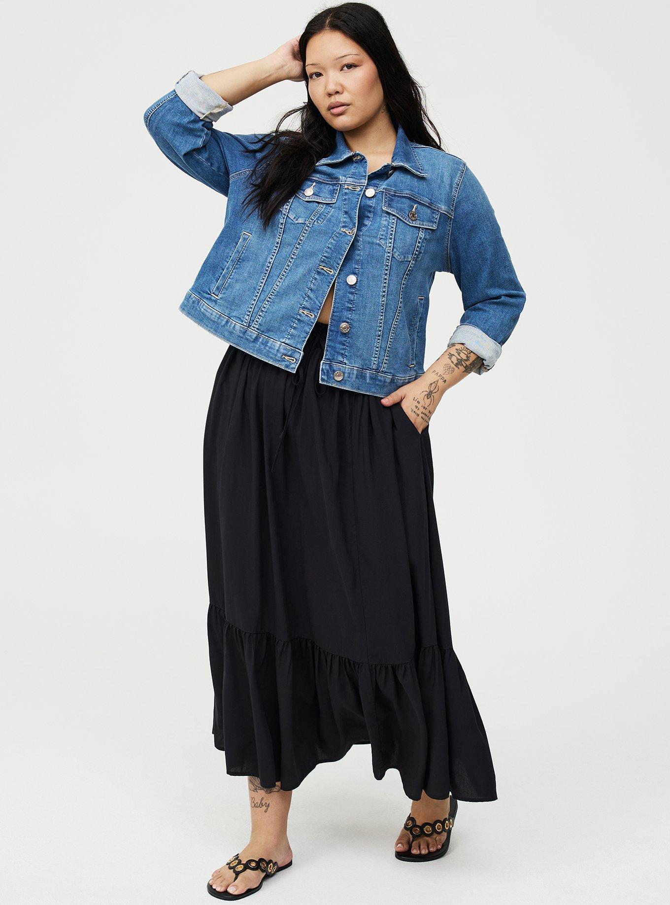 Tiered Maxi Skirt, DEEP BLACK, hi-res