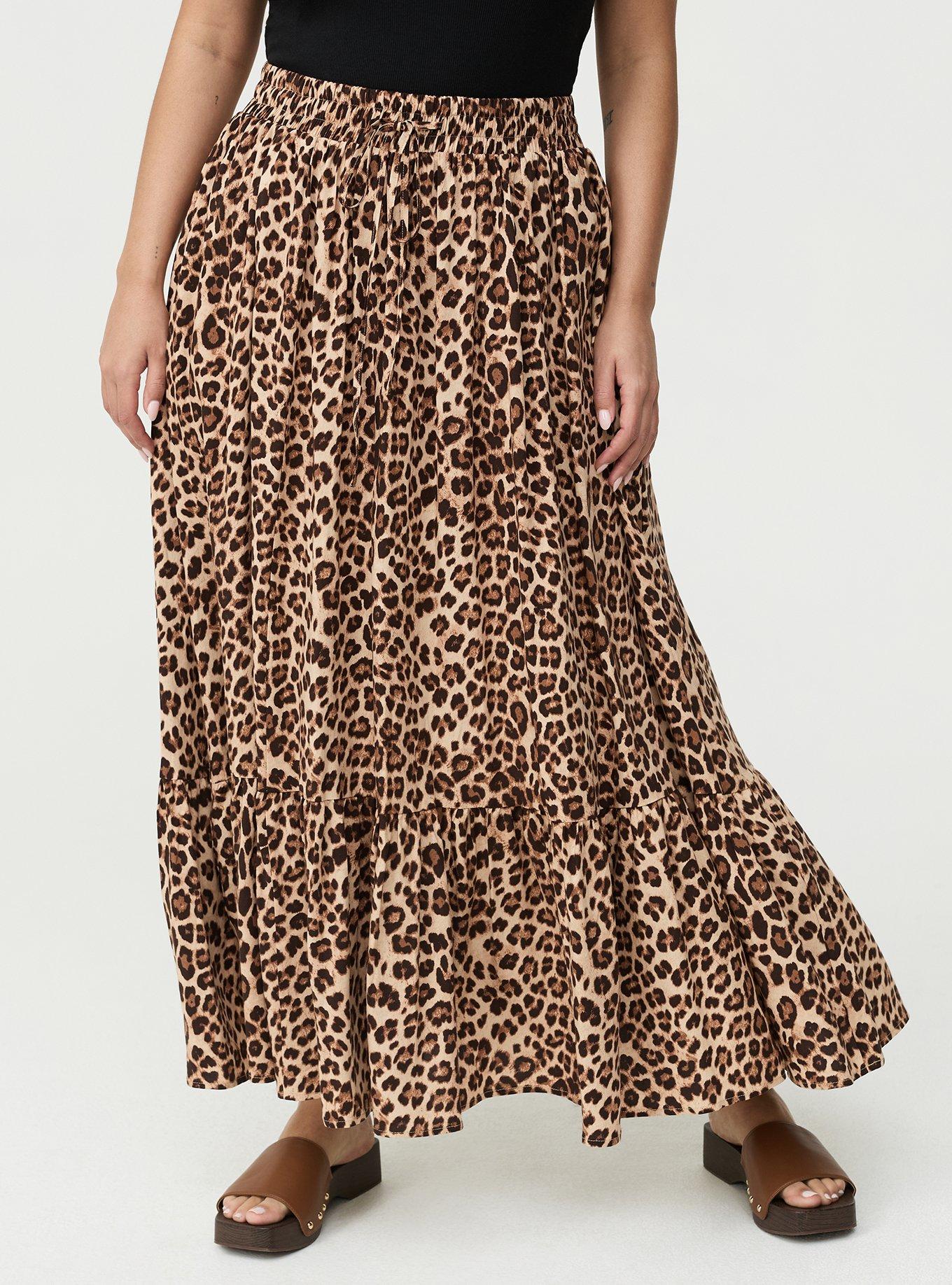Tiered Challis Maxi Skirt, FIFTIES LEOPARD BEIGE, alternate