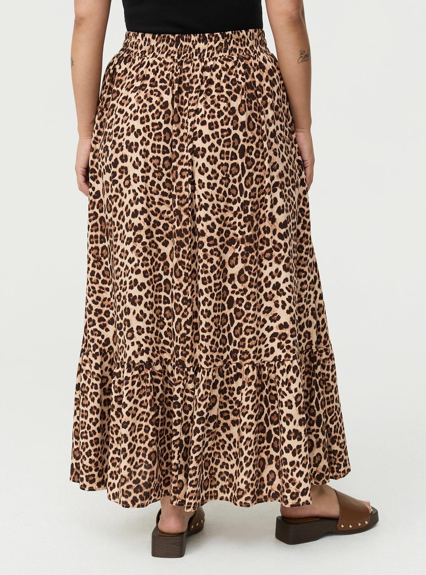 Tiered Challis Maxi Skirt, FIFTIES LEOPARD BEIGE, alternate