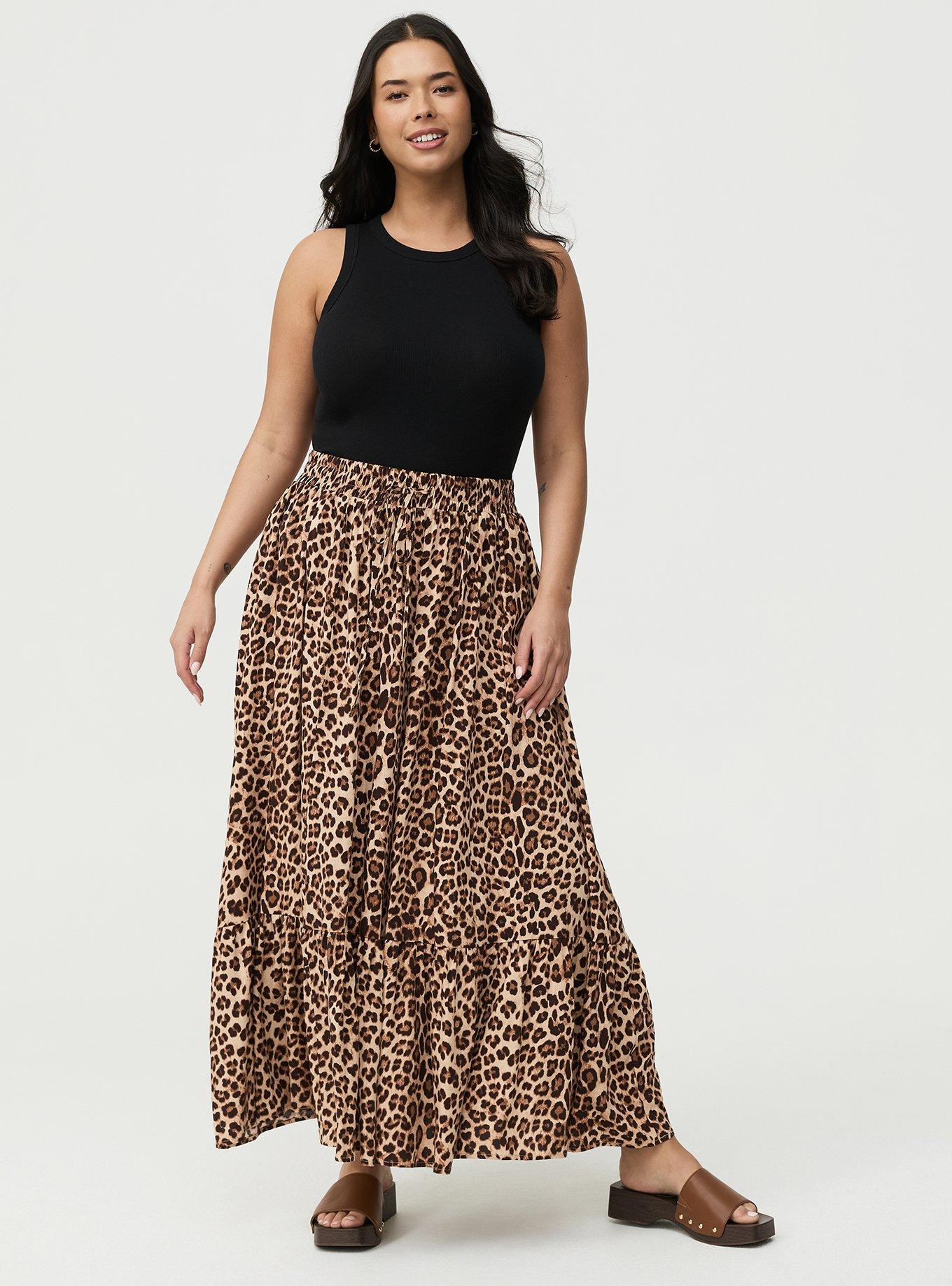 Tiered Challis Maxi Skirt, FIFTIES LEOPARD BEIGE, alternate