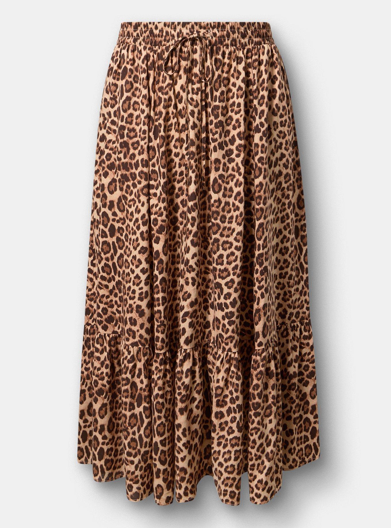 Tiered Challis Maxi Skirt, FIFTIES LEOPARD BEIGE, hi-res