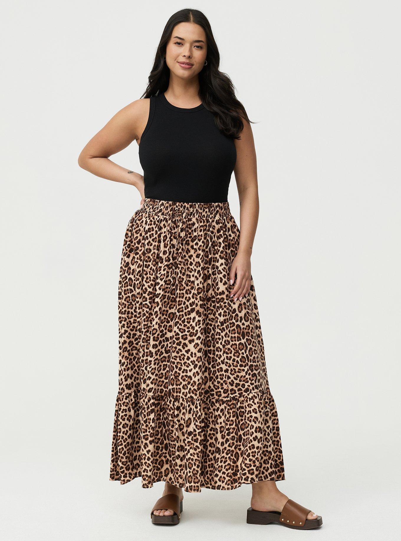 Tiered Challis Maxi Skirt, FIFTIES LEOPARD BEIGE, hi-res