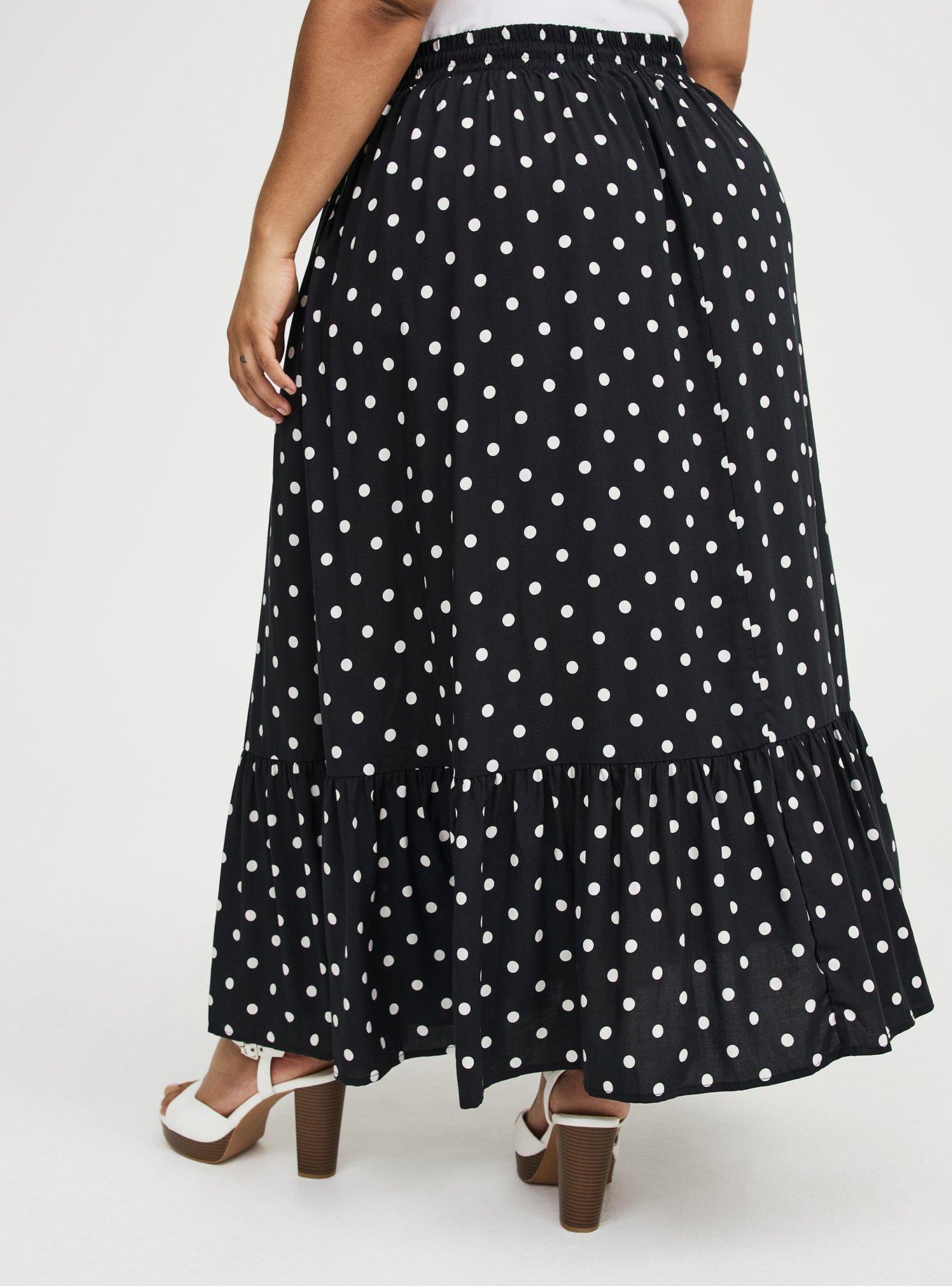 Boden A-Line Full Skirt Womens White Black Polka Dot Polyester Knit