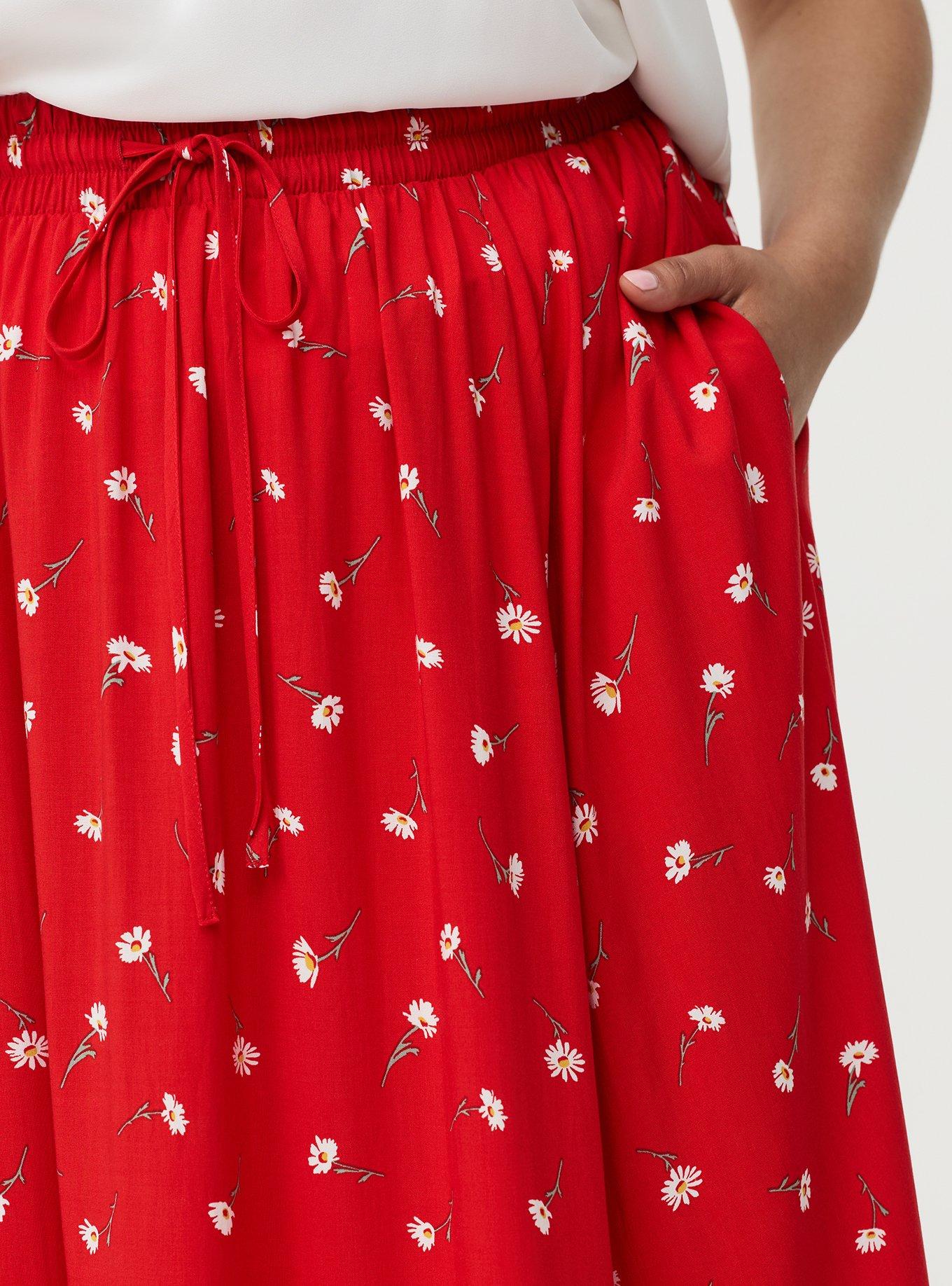 Tiered Challis Maxi Skirt, DARA DAISIES FLORAL RED, alternate