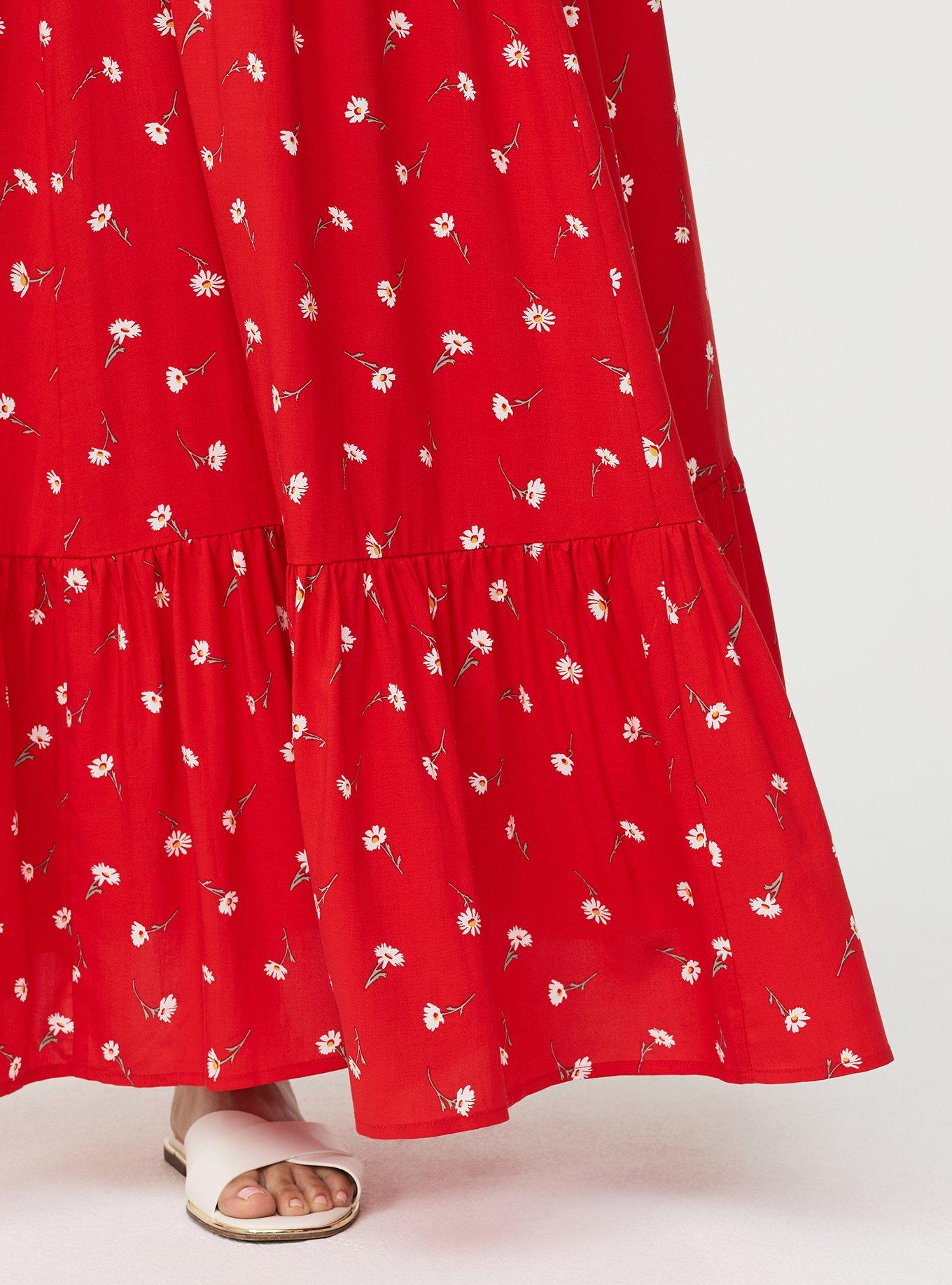Tiered Challis Maxi Skirt, DARA DAISIES FLORAL RED, alternate