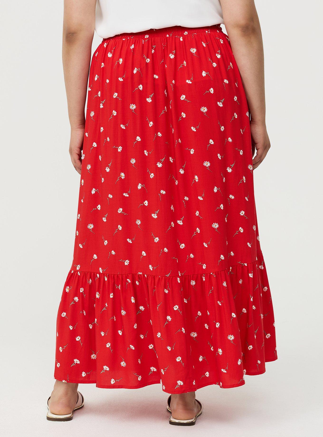 Tiered Challis Maxi Skirt, DARA DAISIES FLORAL RED, alternate