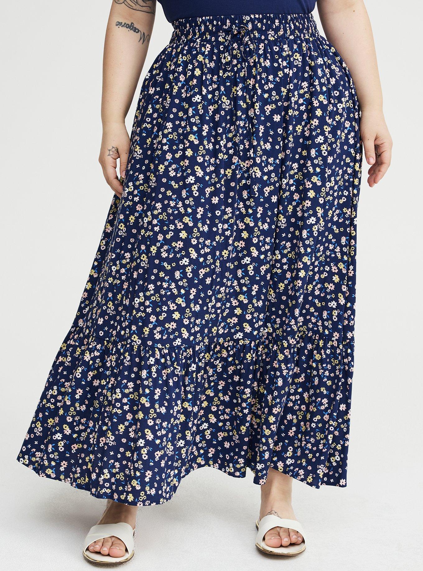 Tiered Challis Maxi Skirt, TONIGHT FLORAL NAVY, alternate