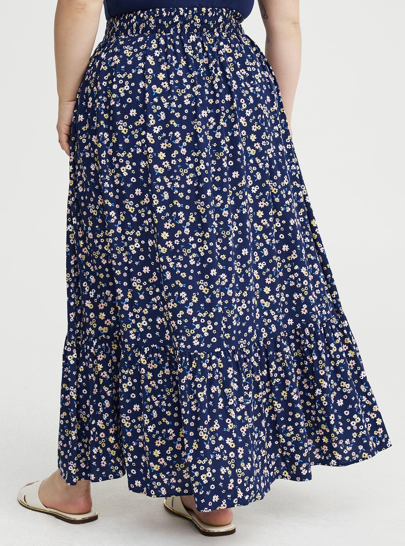 Tiered Challis Maxi Skirt, TONIGHT FLORAL NAVY, alternate