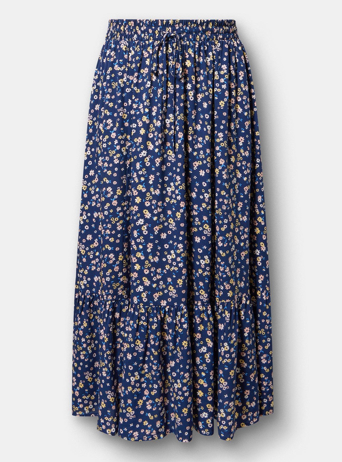 Tiered Challis Maxi Skirt, TONIGHT FLORAL NAVY, hi-res