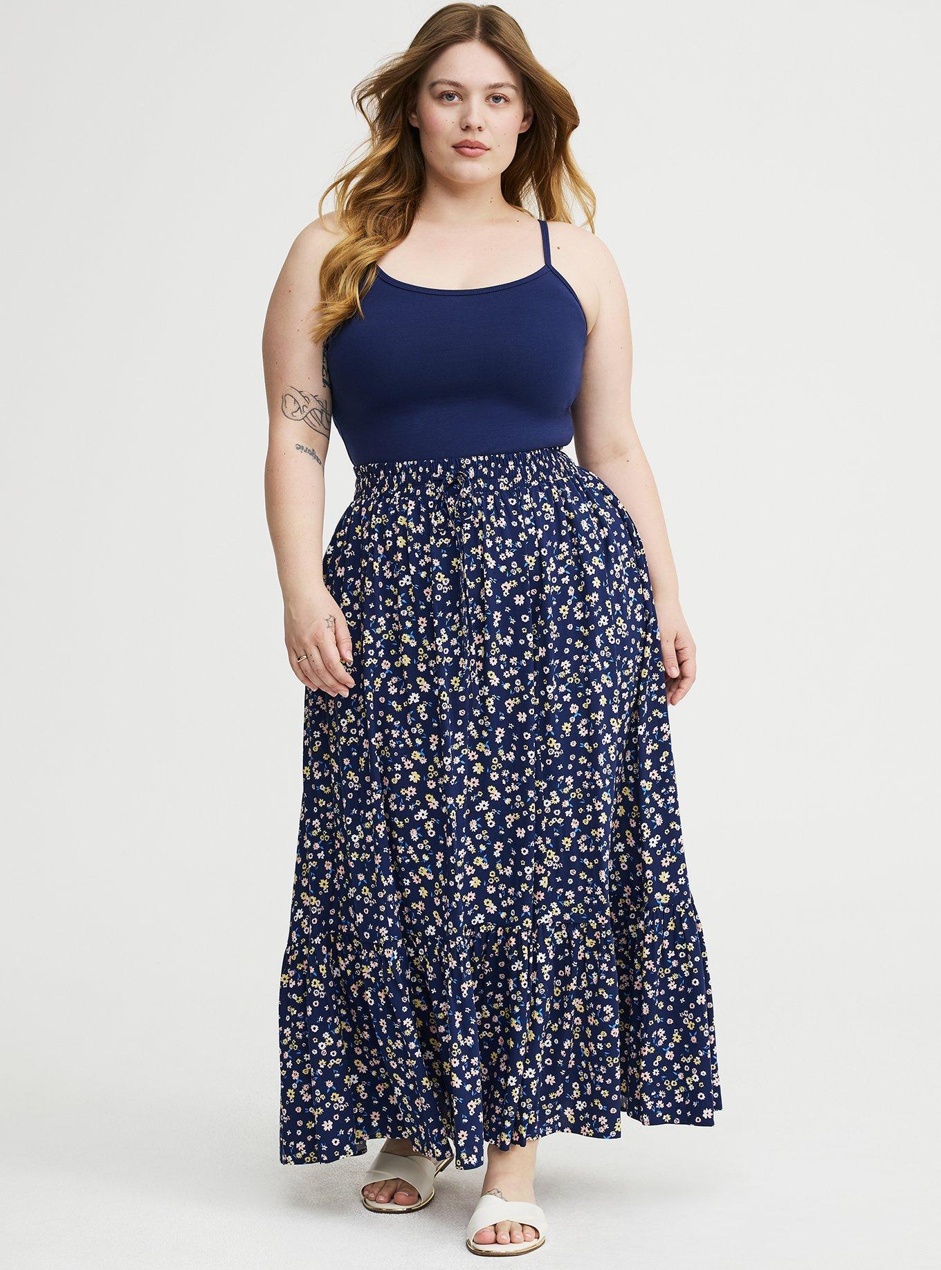 Tiered Challis Maxi Skirt, TONIGHT FLORAL NAVY, hi-res