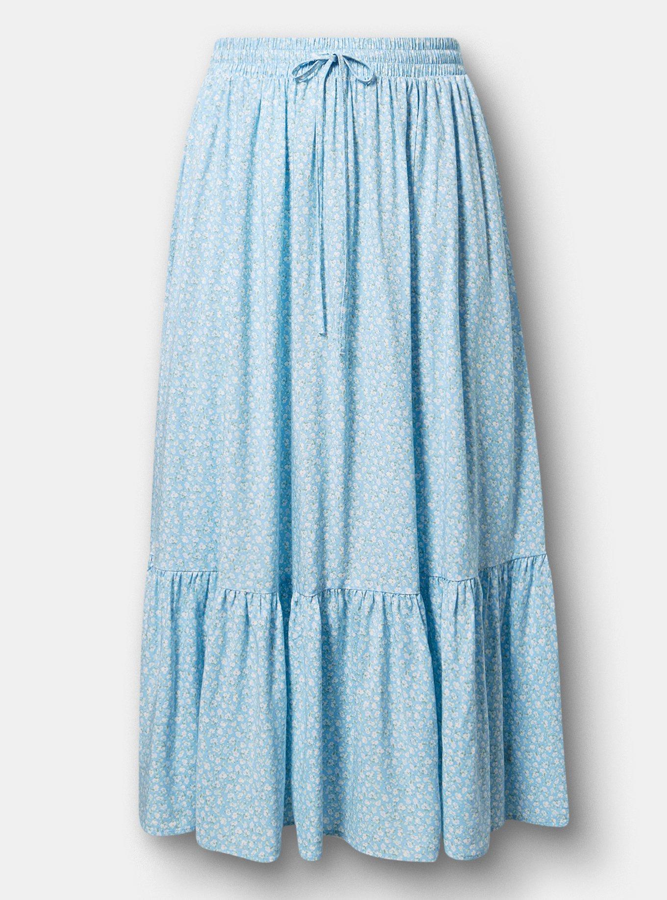 Tiered Maxi Skirt, BABY BREATH FLORAL BLUE, hi-res