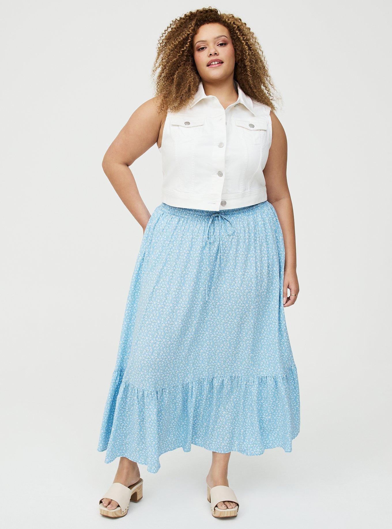 Tiered Maxi Skirt, BABY BREATH FLORAL BLUE, hi-res