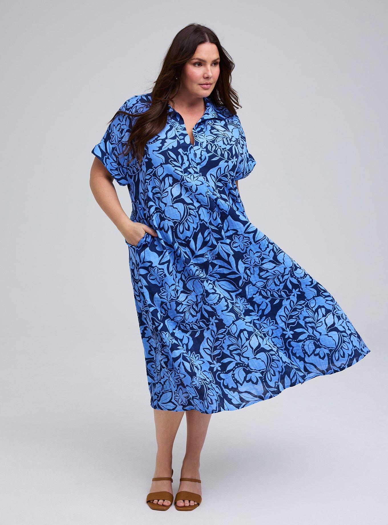 Belle Isle Popover Dolman Midi Dress, VEDADO LEAVES BLUE, alternate