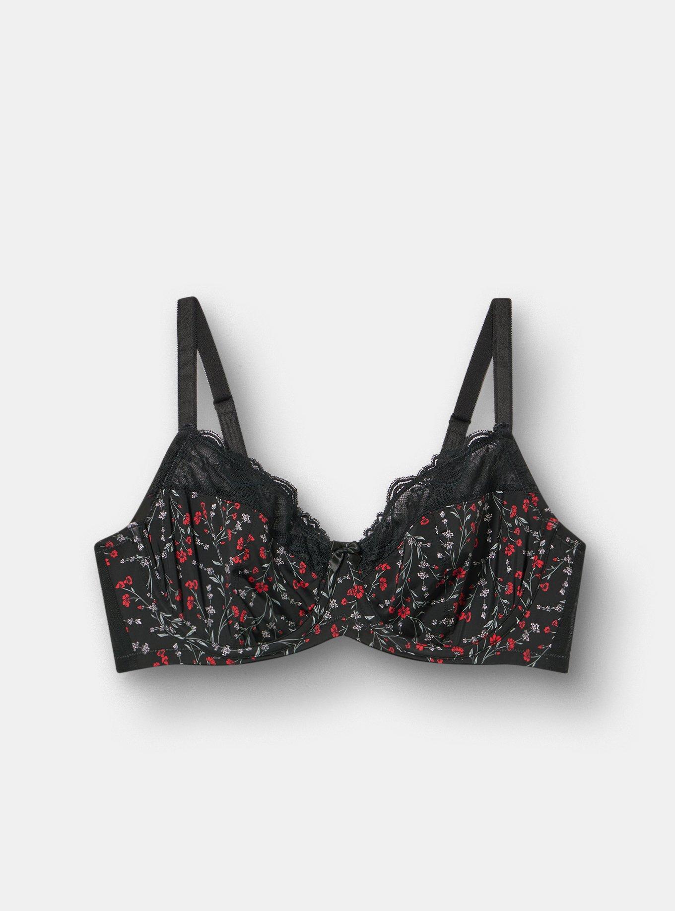 Full Coverage Unlined Lace Trim Bra, LARA VINE FLORAL RICH BLACK, hi-res