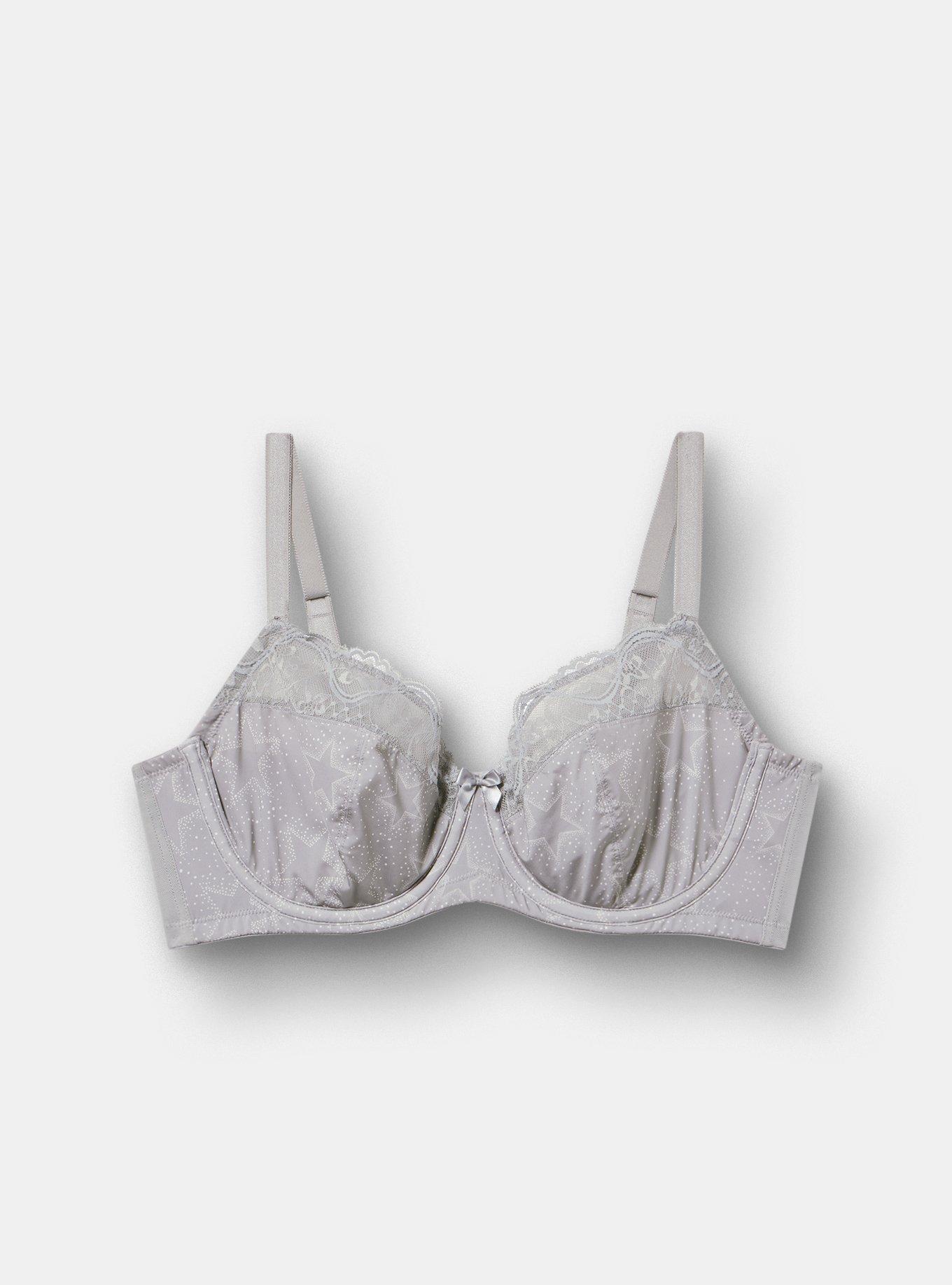 Full Coverage Unlined Lace Trim Bra, SPARKLE STARS FORMAL GREY, hi-res