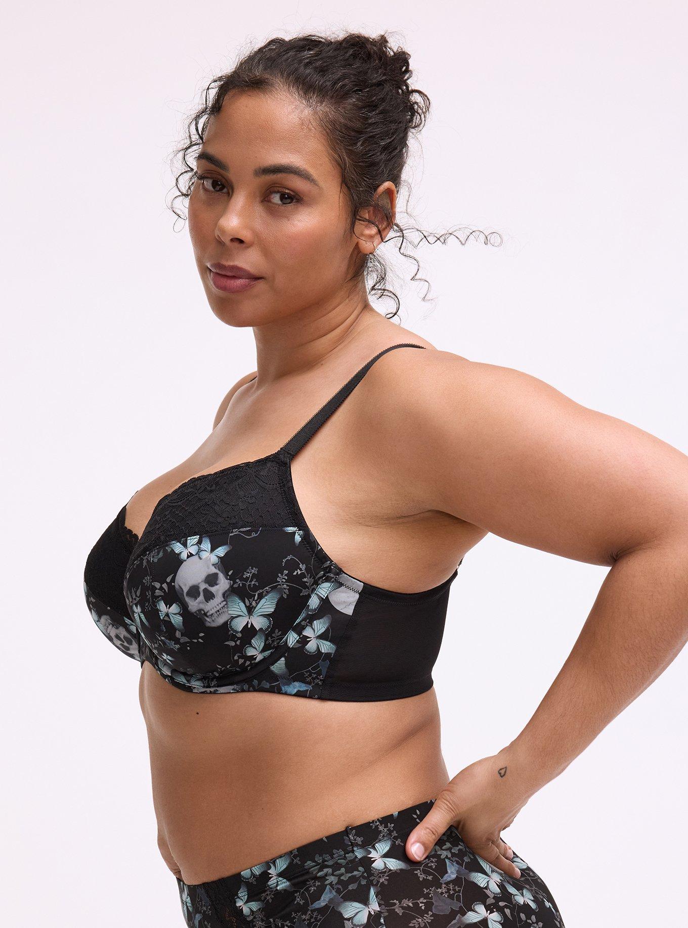 Full Coverage Unlined Lace Trim Bra, MONARCH SKULLS BLACK, alternate